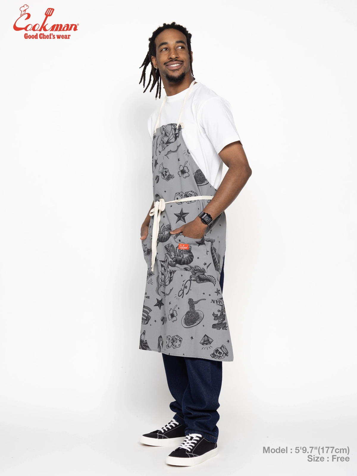 ���󥰥��ץ��� Long Apron Old Tattoo Gray