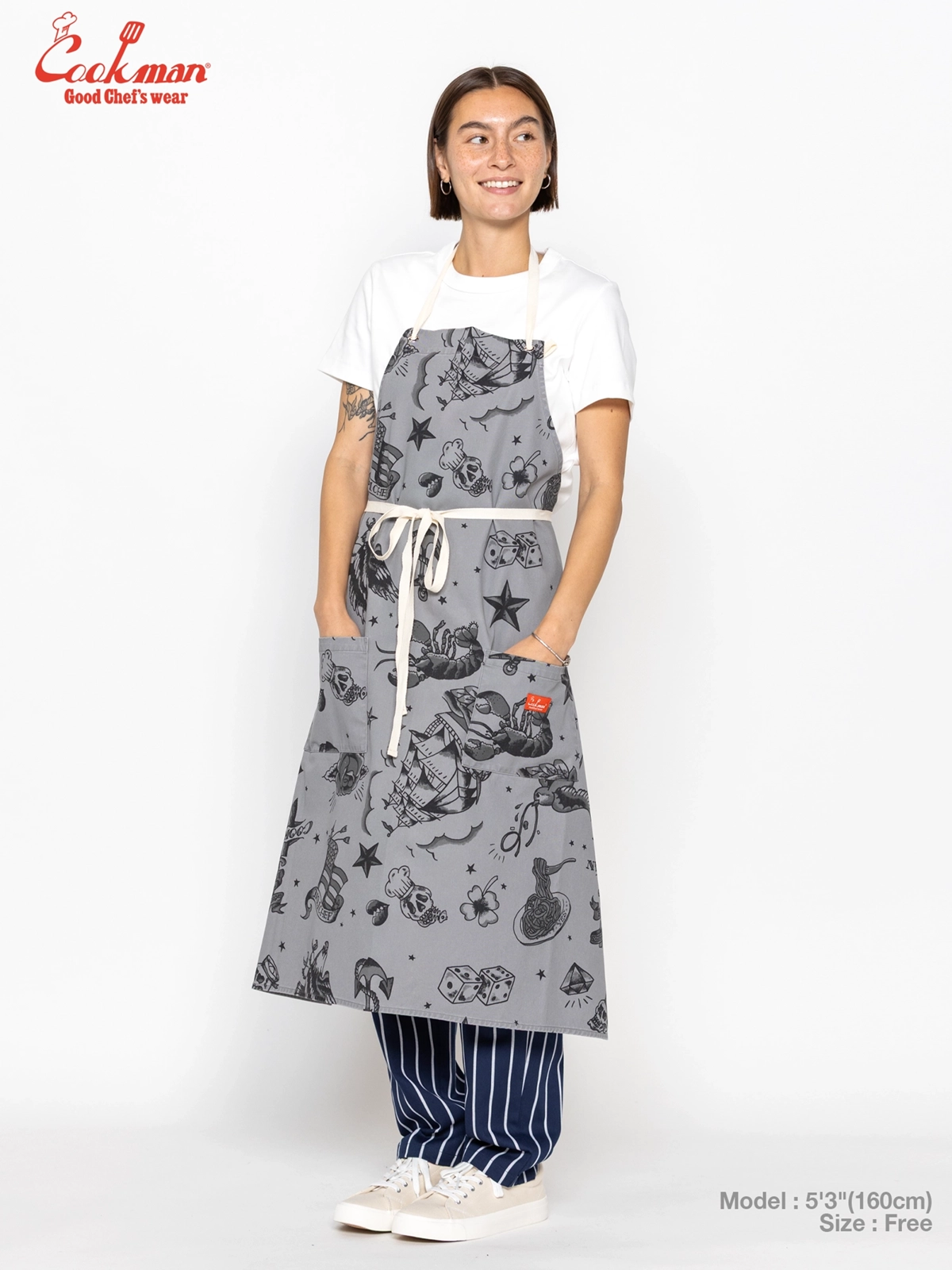 ���󥰥��ץ��� Long Apron Old Tattoo Gray