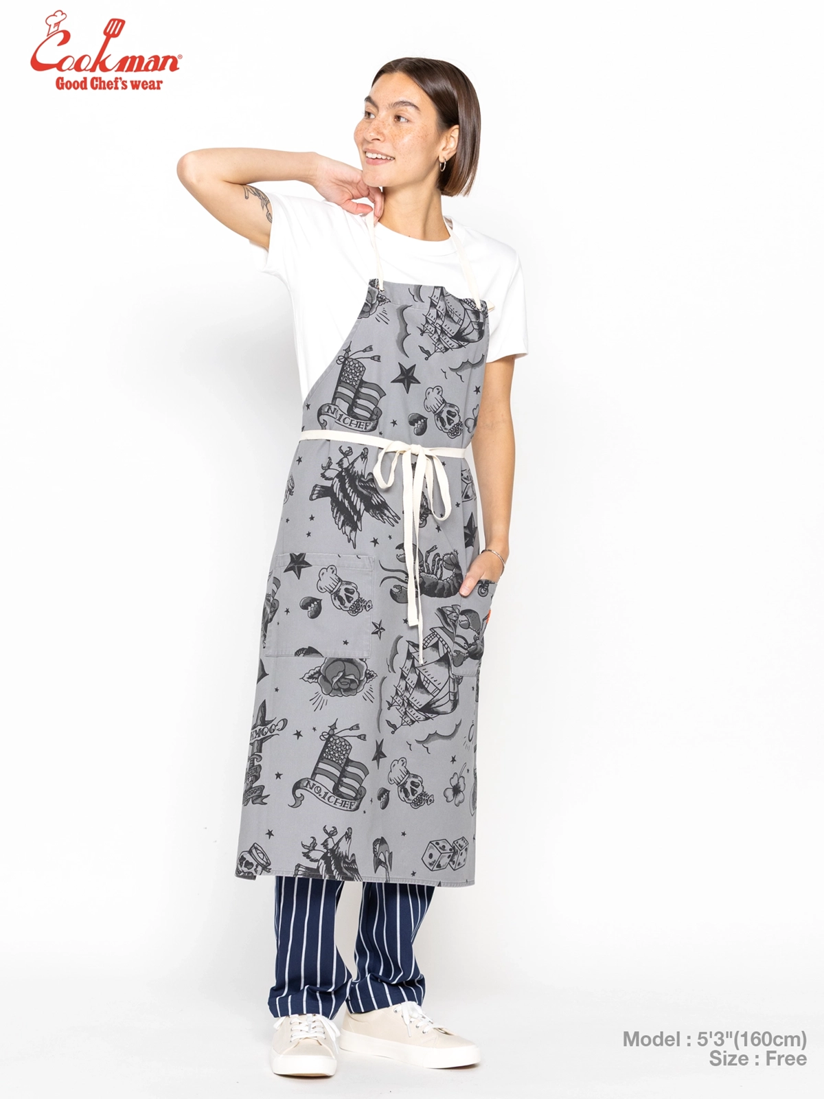 ���󥰥��ץ��� Long Apron Old Tattoo Gray