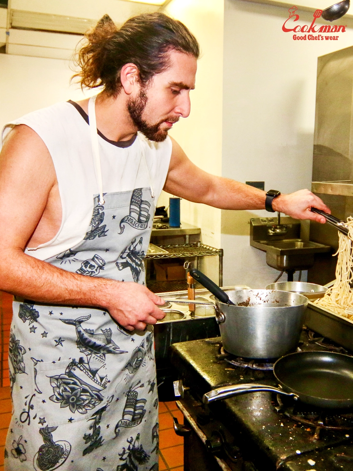 ���󥰥��ץ��� Long Apron Old Tattoo Gray