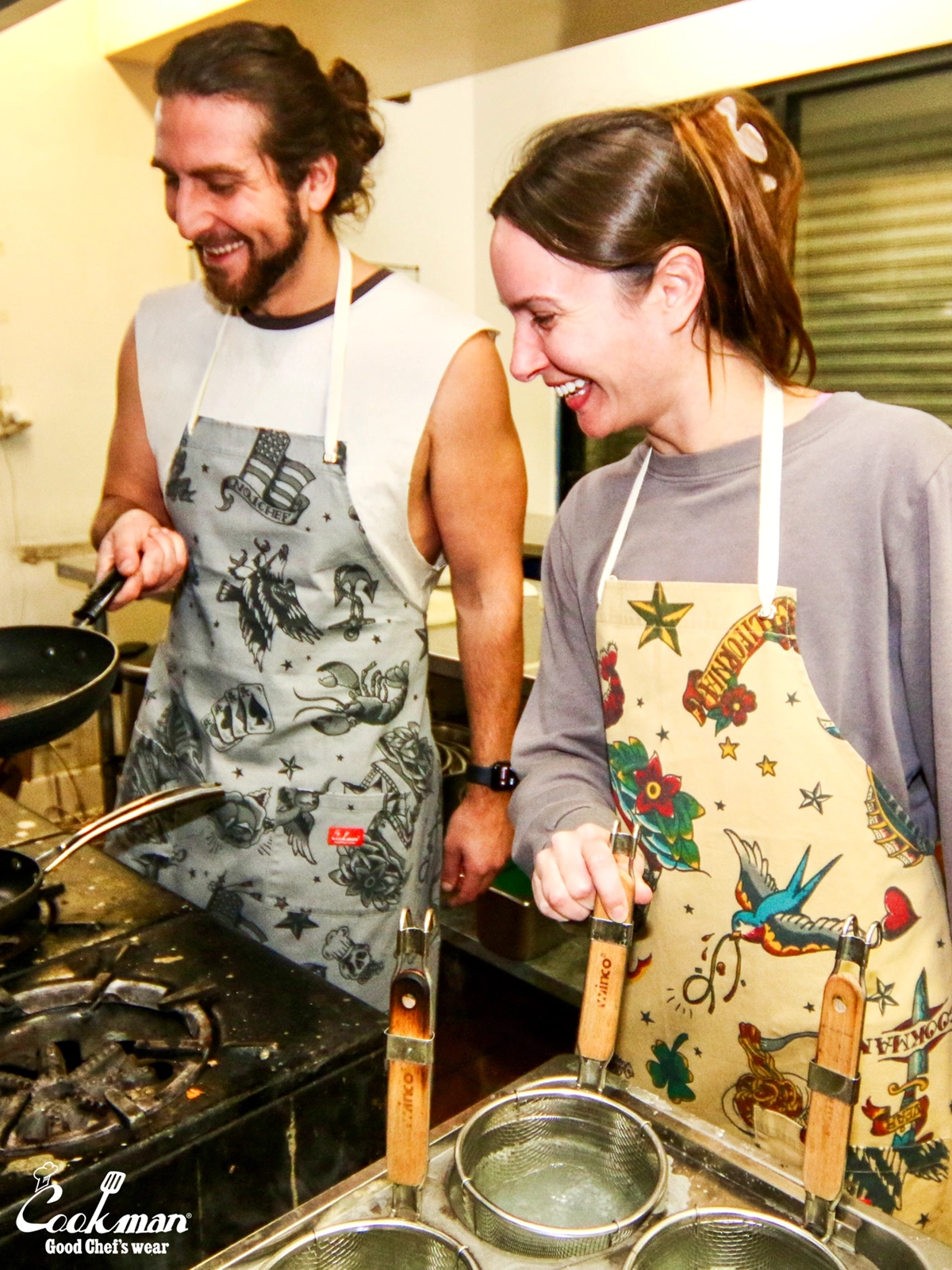 ���󥰥��ץ��� Long Apron Old Tattoo Gray