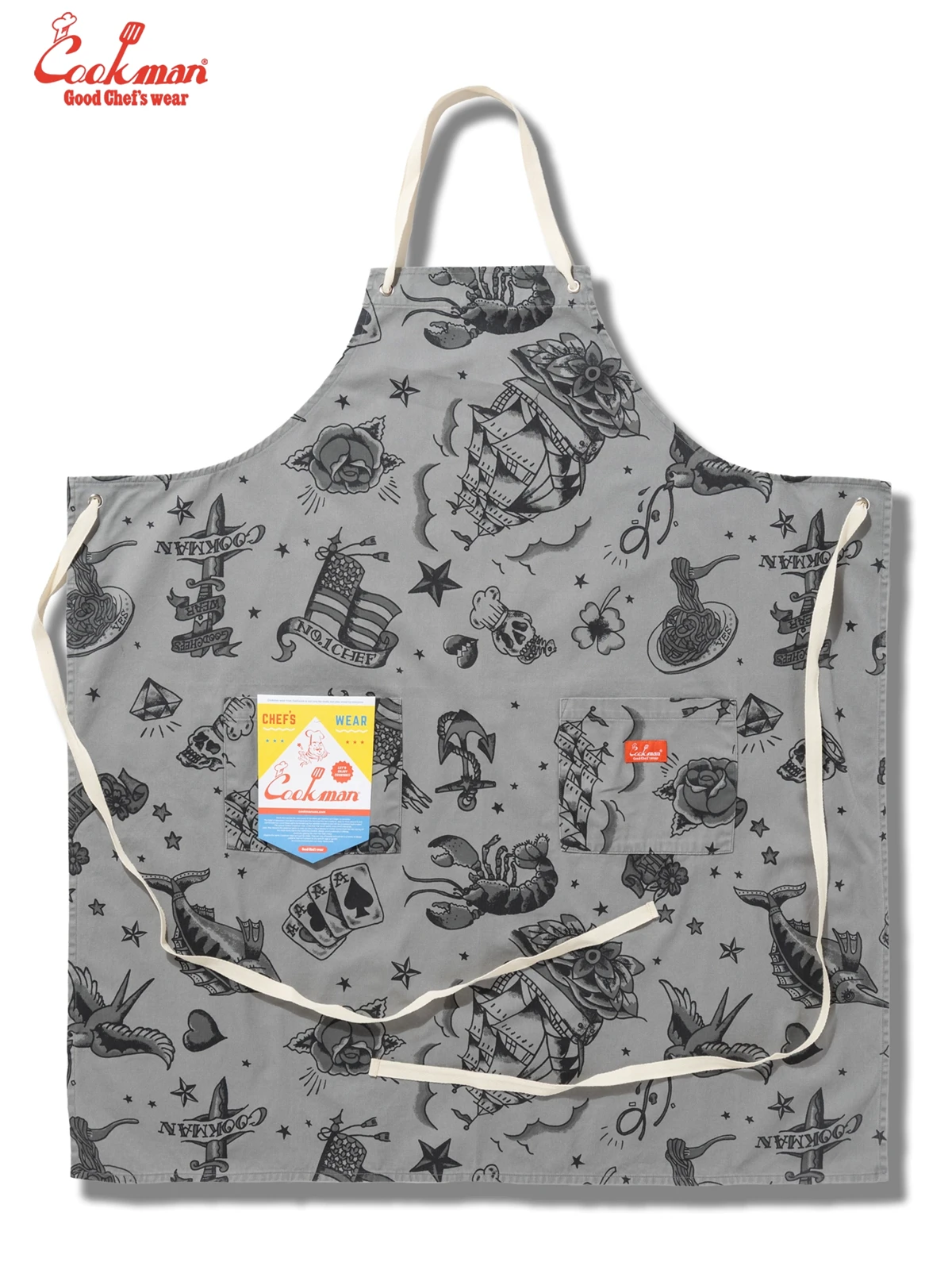 ���󥰥��ץ��� Long Apron Old Tattoo Gray