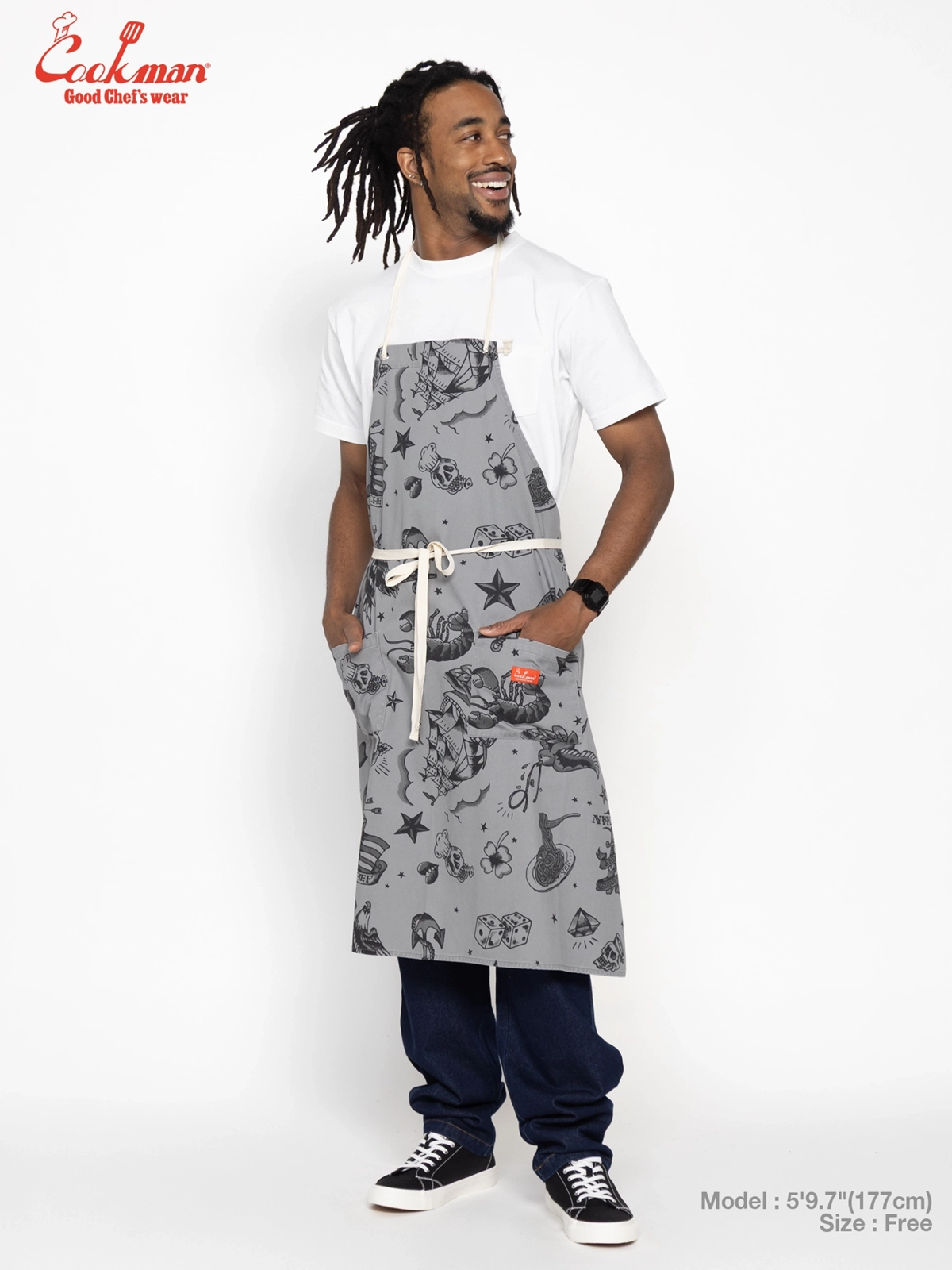 ���󥰥��ץ��� Long Apron Old Tattoo Gray