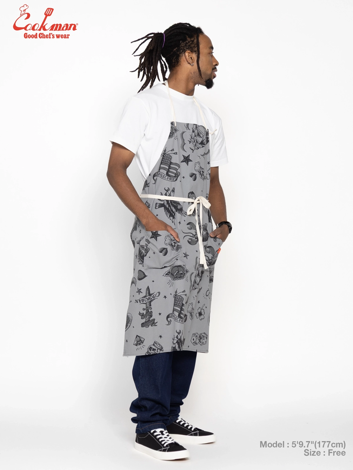 ���󥰥��ץ��� Long Apron Old Tattoo Gray