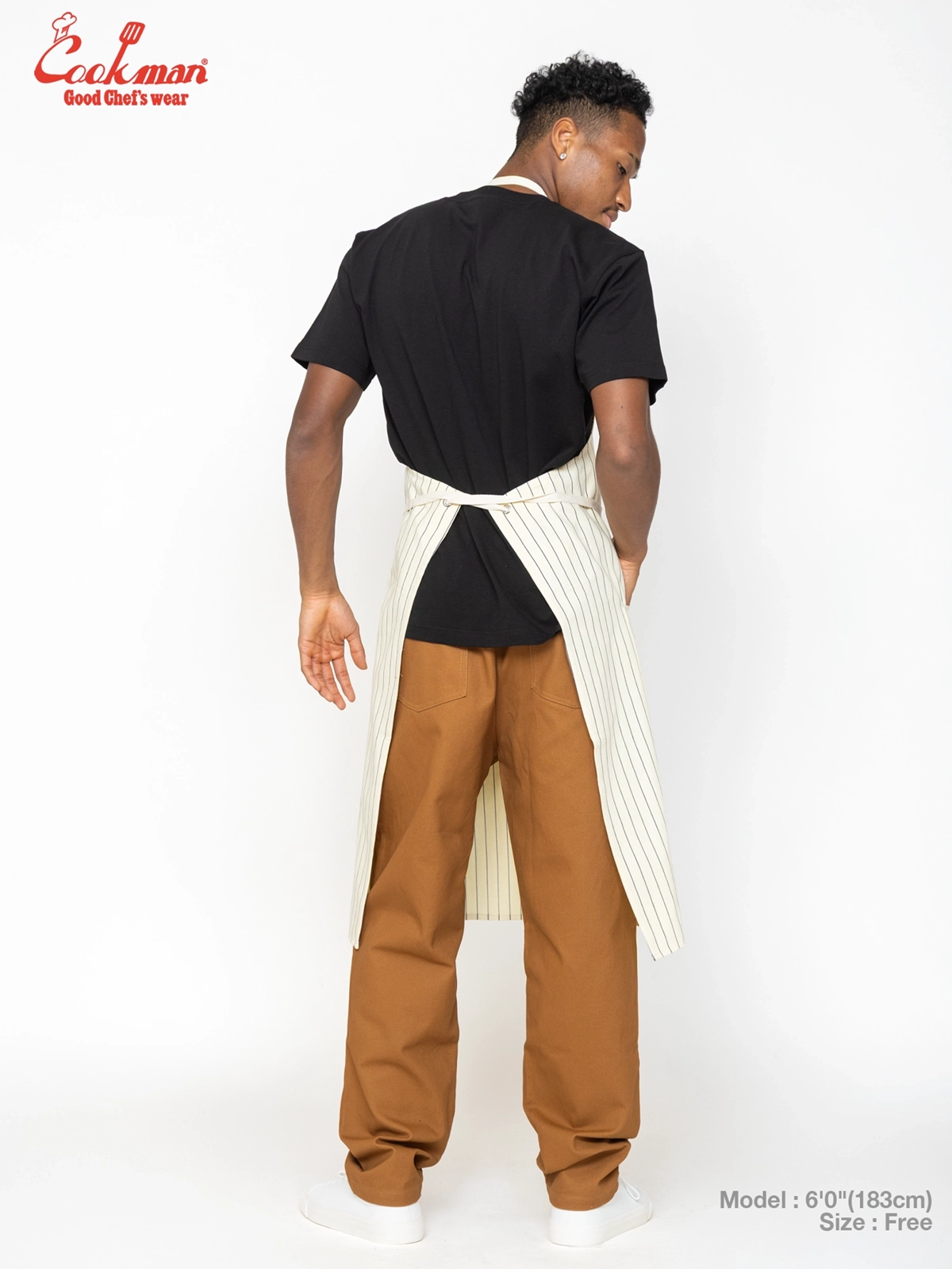 ���󥰥��ץ��� Long Apron Herringbone Stripe Cream