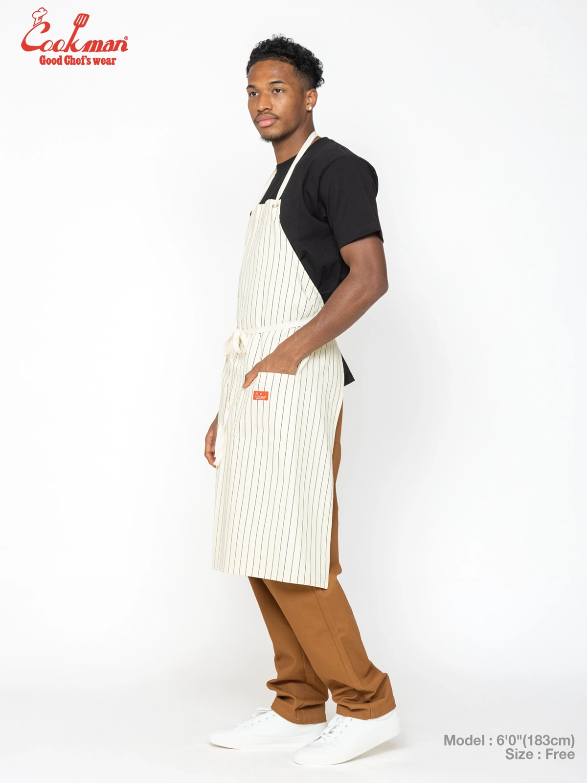 ���󥰥��ץ��� Long Apron Herringbone Stripe Cream