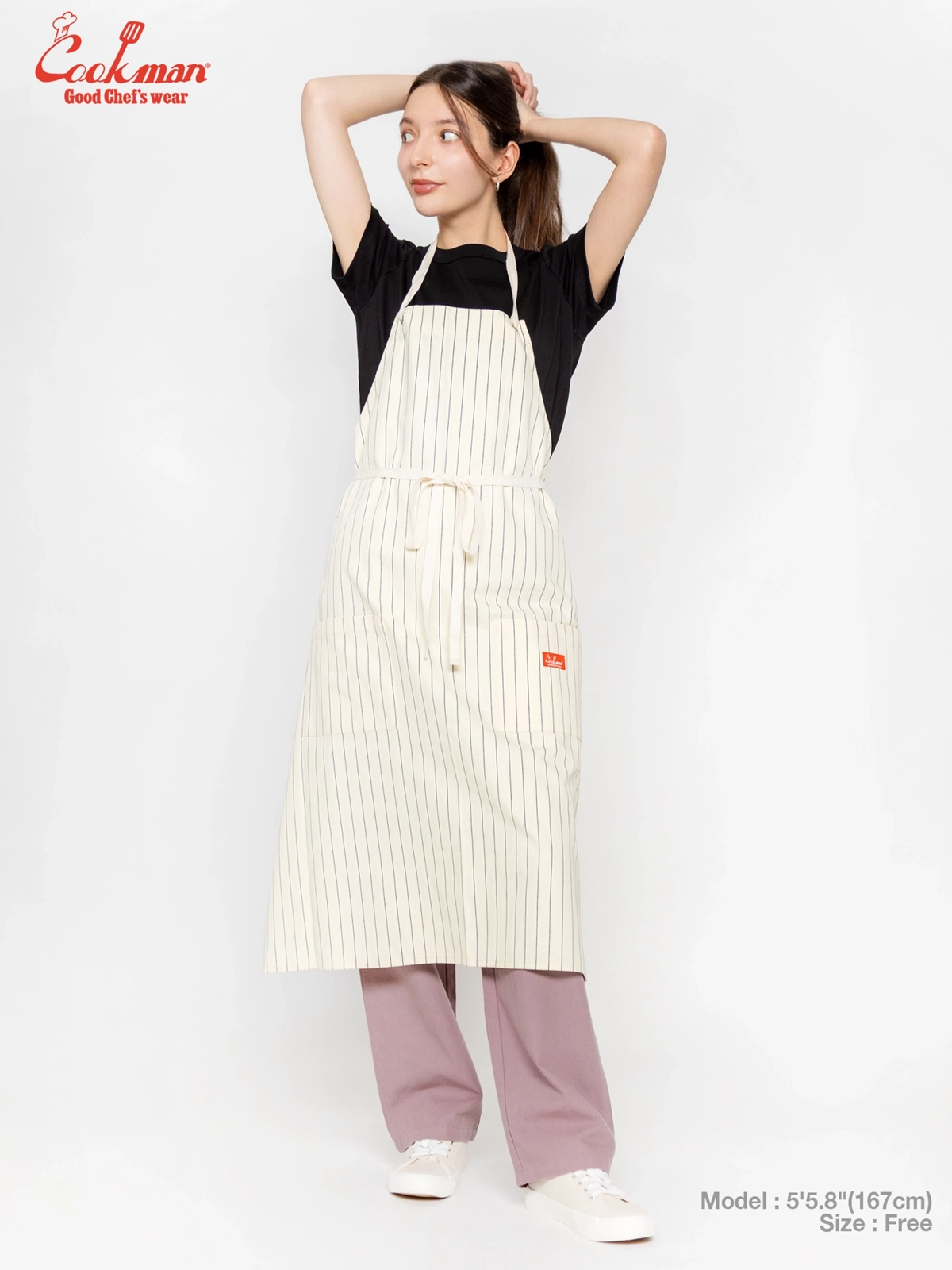 ���󥰥��ץ��� Long Apron Herringbone Stripe Cream