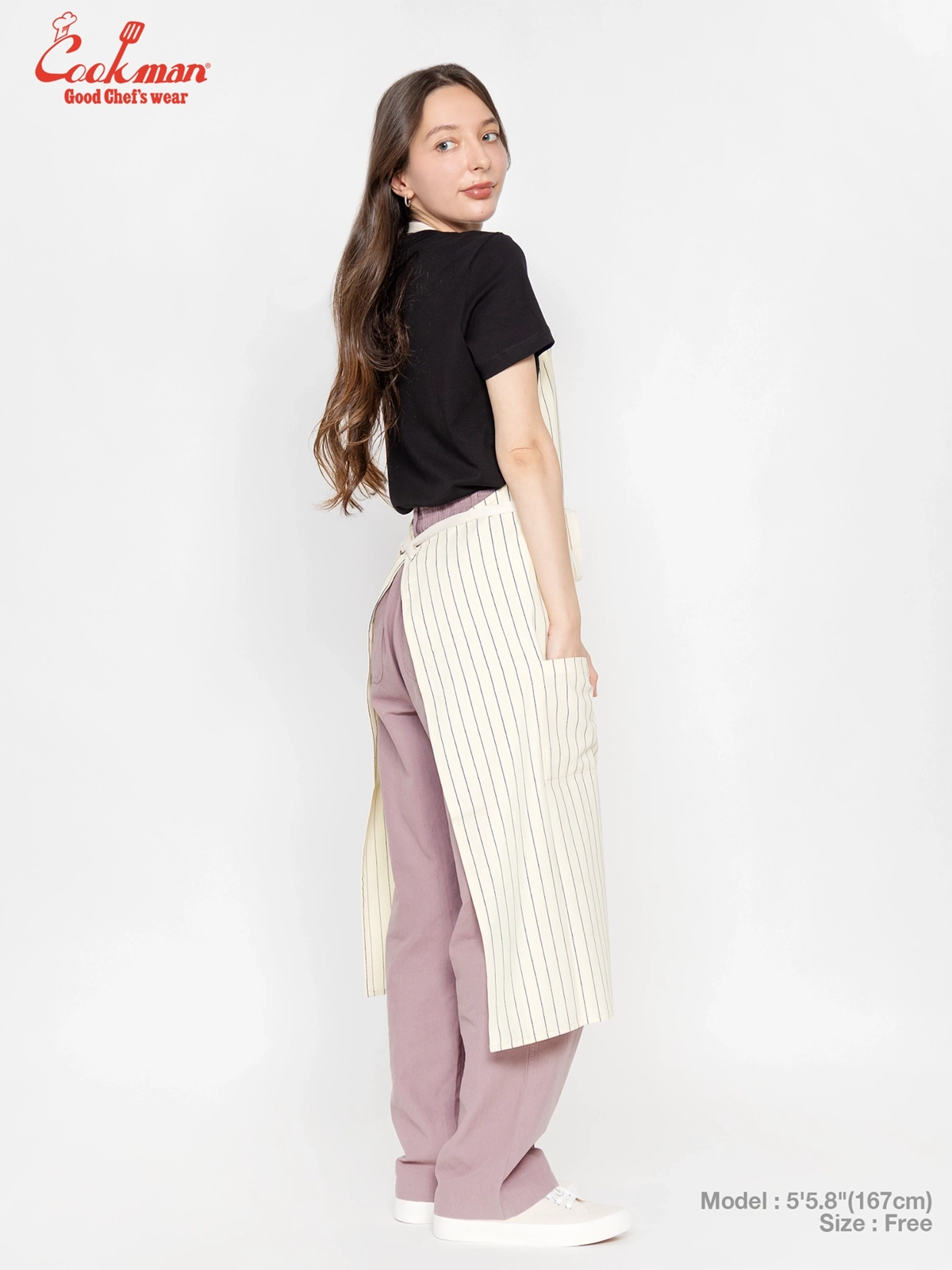 ���󥰥��ץ��� Long Apron Herringbone Stripe Cream