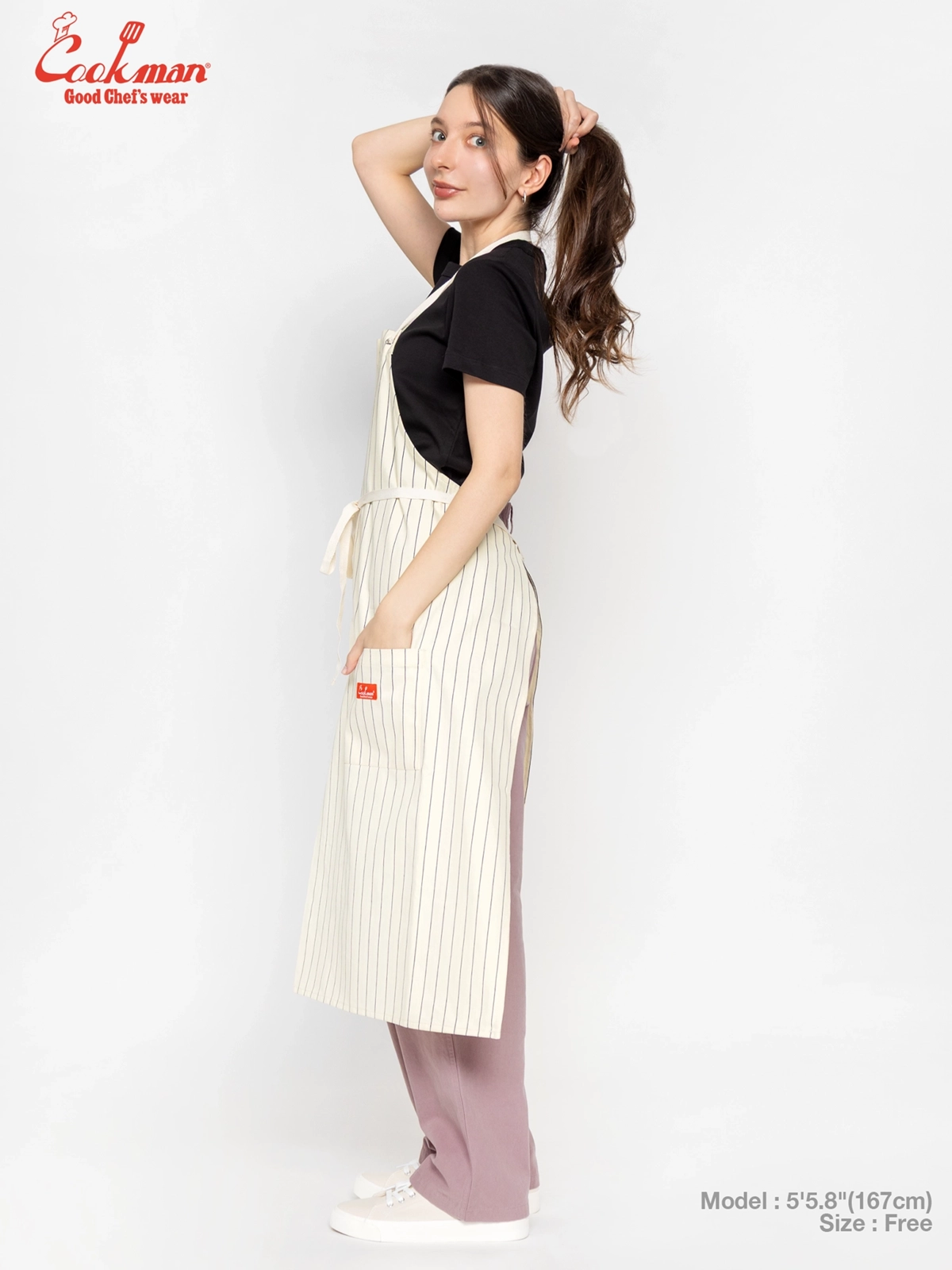 ���󥰥��ץ��� Long Apron Herringbone Stripe Cream