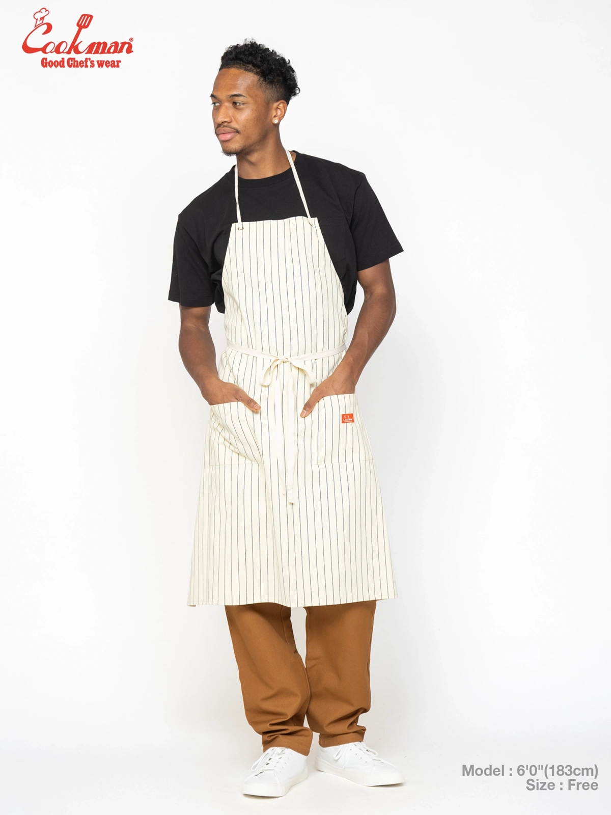 ���󥰥��ץ��� Long Apron Herringbone Stripe Cream