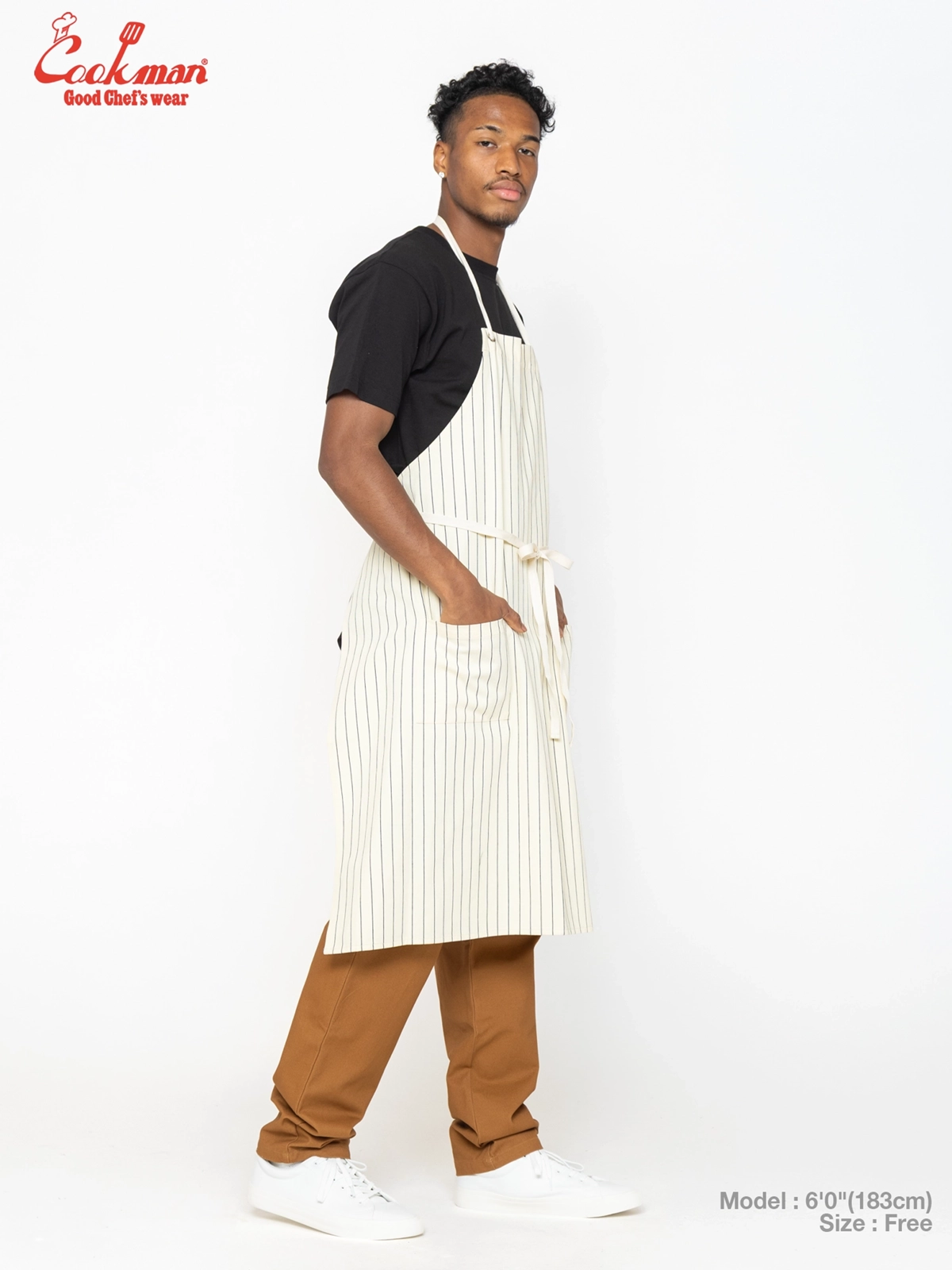 ���󥰥��ץ��� Long Apron Herringbone Stripe Cream