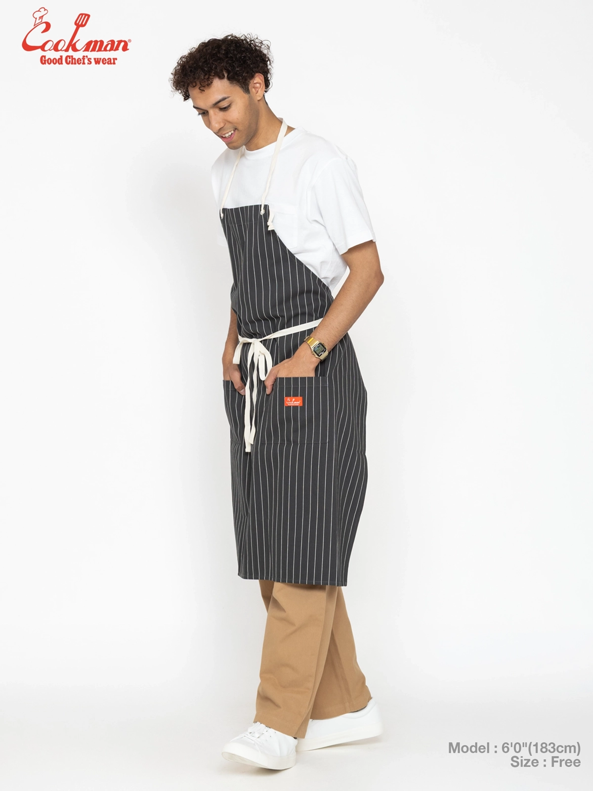 ���󥰥��ץ��� Long Apron Herringbone Stripe Charcoal