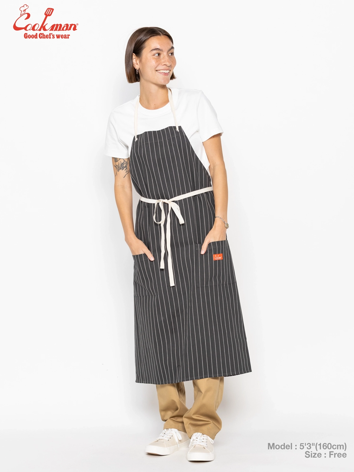 ���󥰥��ץ��� Long Apron Herringbone Stripe Charcoal