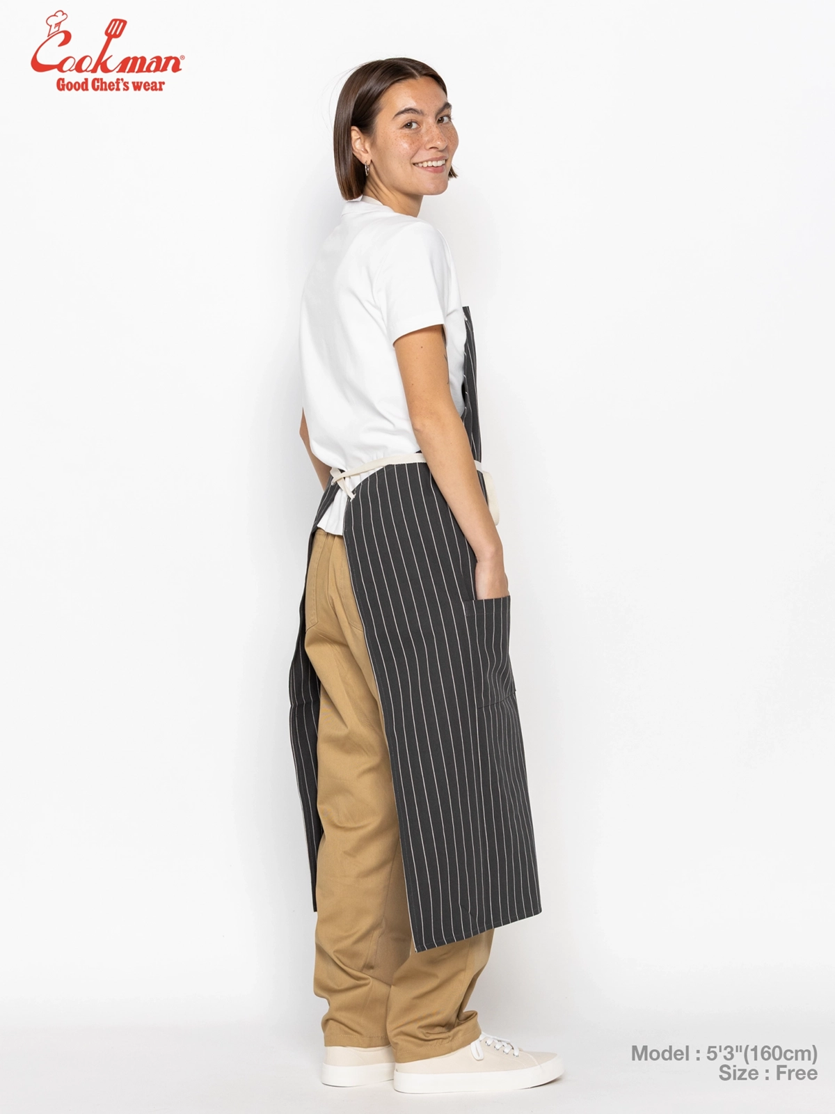 ���󥰥��ץ��� Long Apron Herringbone Stripe Charcoal