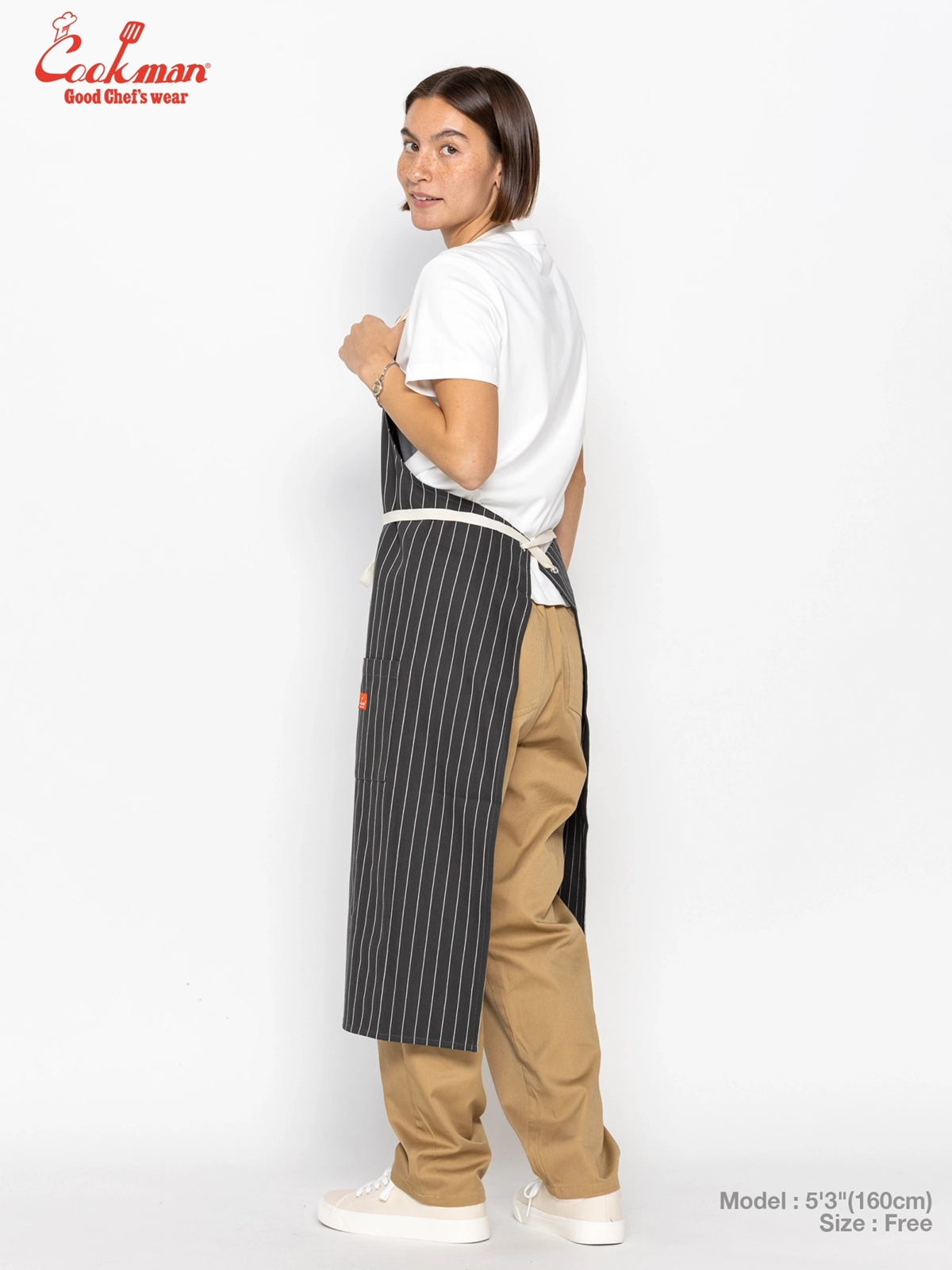 ���󥰥��ץ��� Long Apron Herringbone Stripe Charcoal