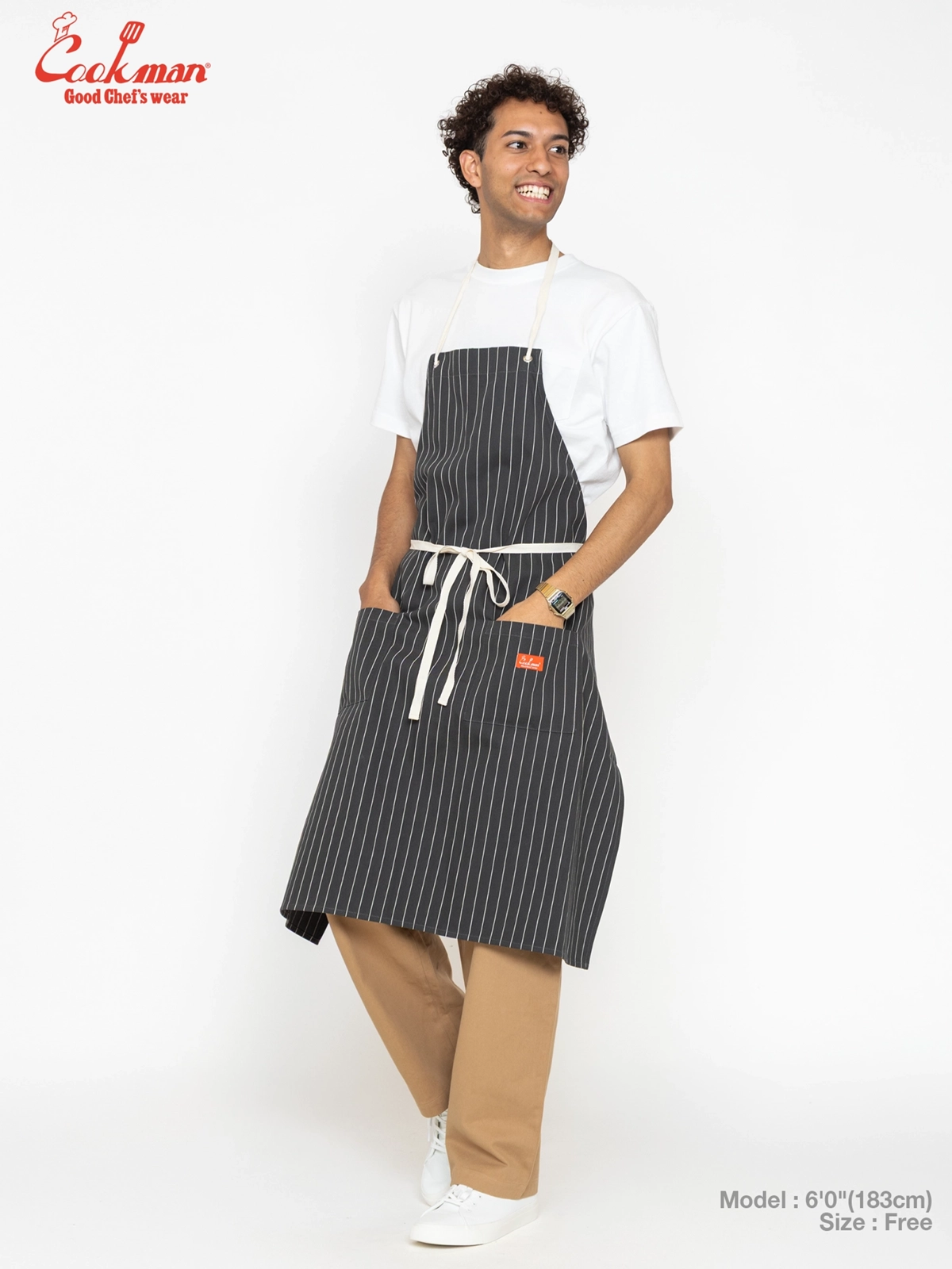 ���󥰥��ץ��� Long Apron Herringbone Stripe Charcoal