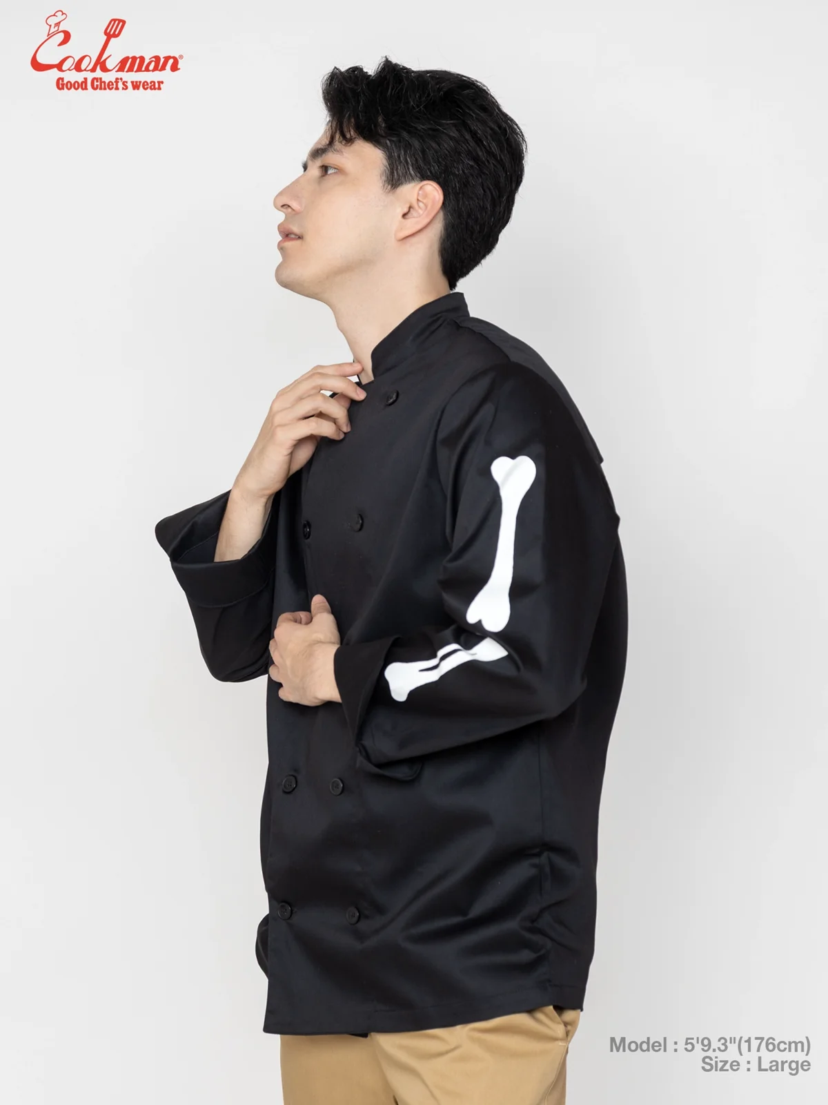 �����ե����� Chef Coat Long Sleeve Vented Skull Bone Black