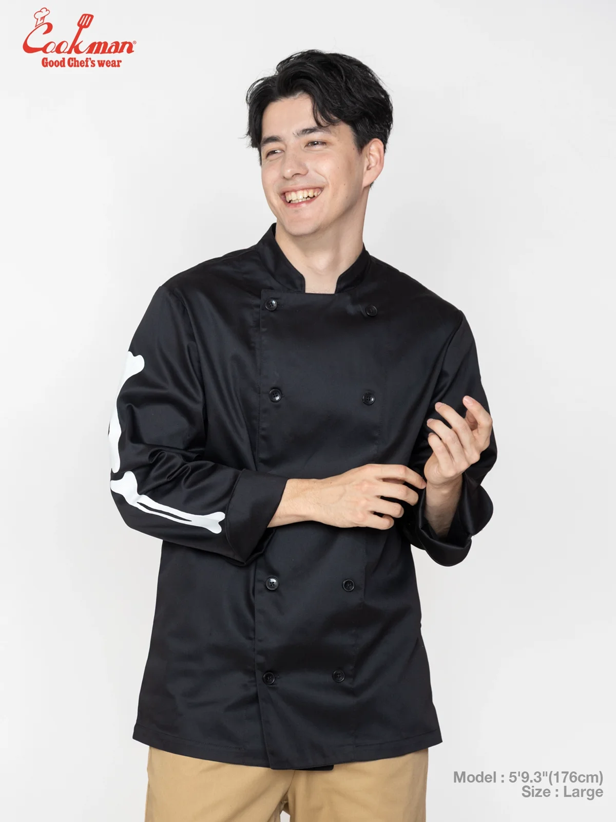 �����ե����� Chef Coat Long Sleeve Vented Skull Bone Black