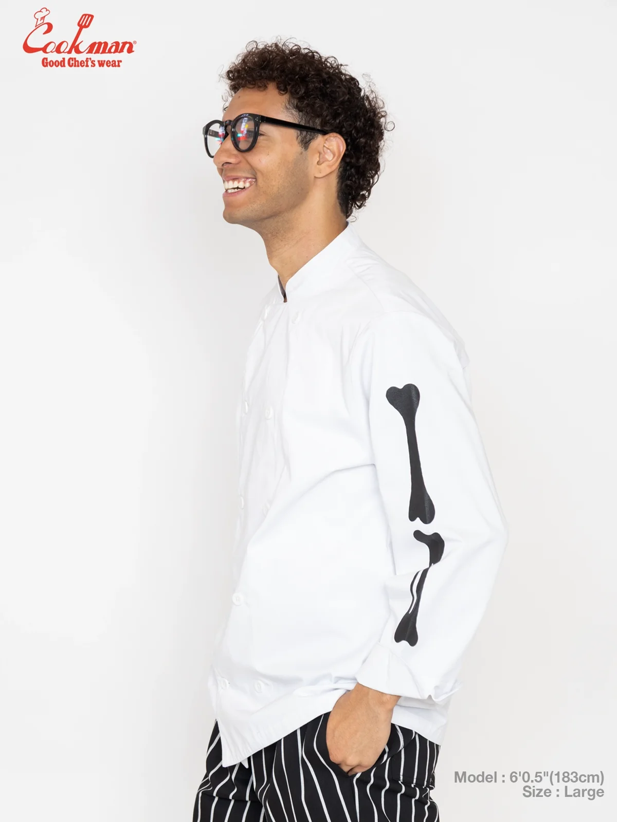 �����ե����� Chef Coat Long Sleeve Vented Skull Bone White