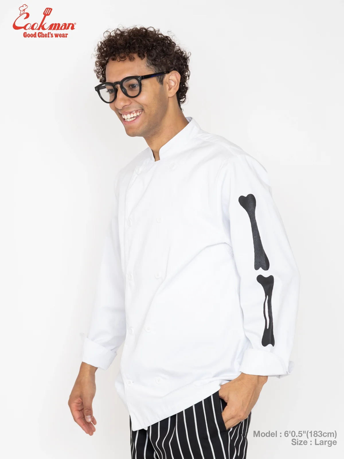 �����ե����� Chef Coat Long Sleeve Vented Skull Bone White