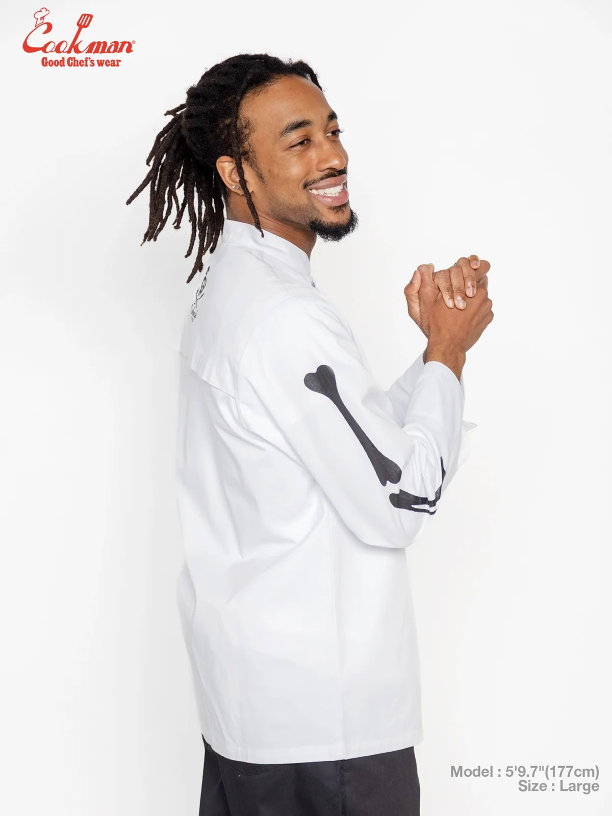�����ե����� Chef Coat Long Sleeve Vented Skull Bone White