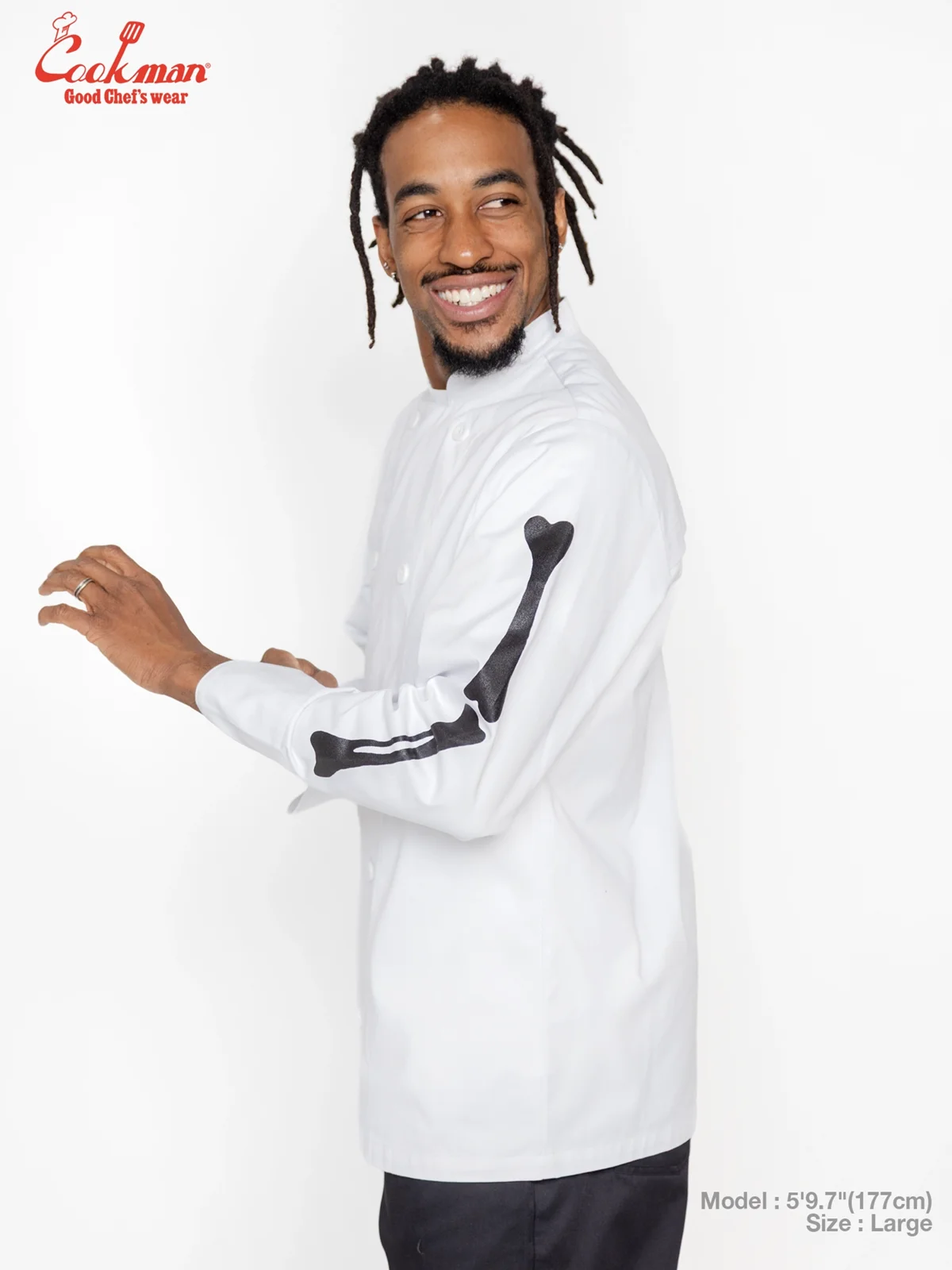 �����ե����� Chef Coat Long Sleeve Vented Skull Bone White