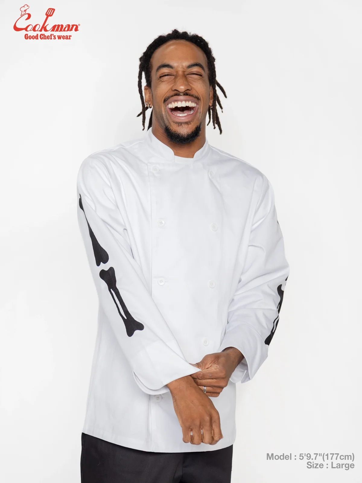 �����ե����� Chef Coat Long Sleeve Vented Skull Bone White