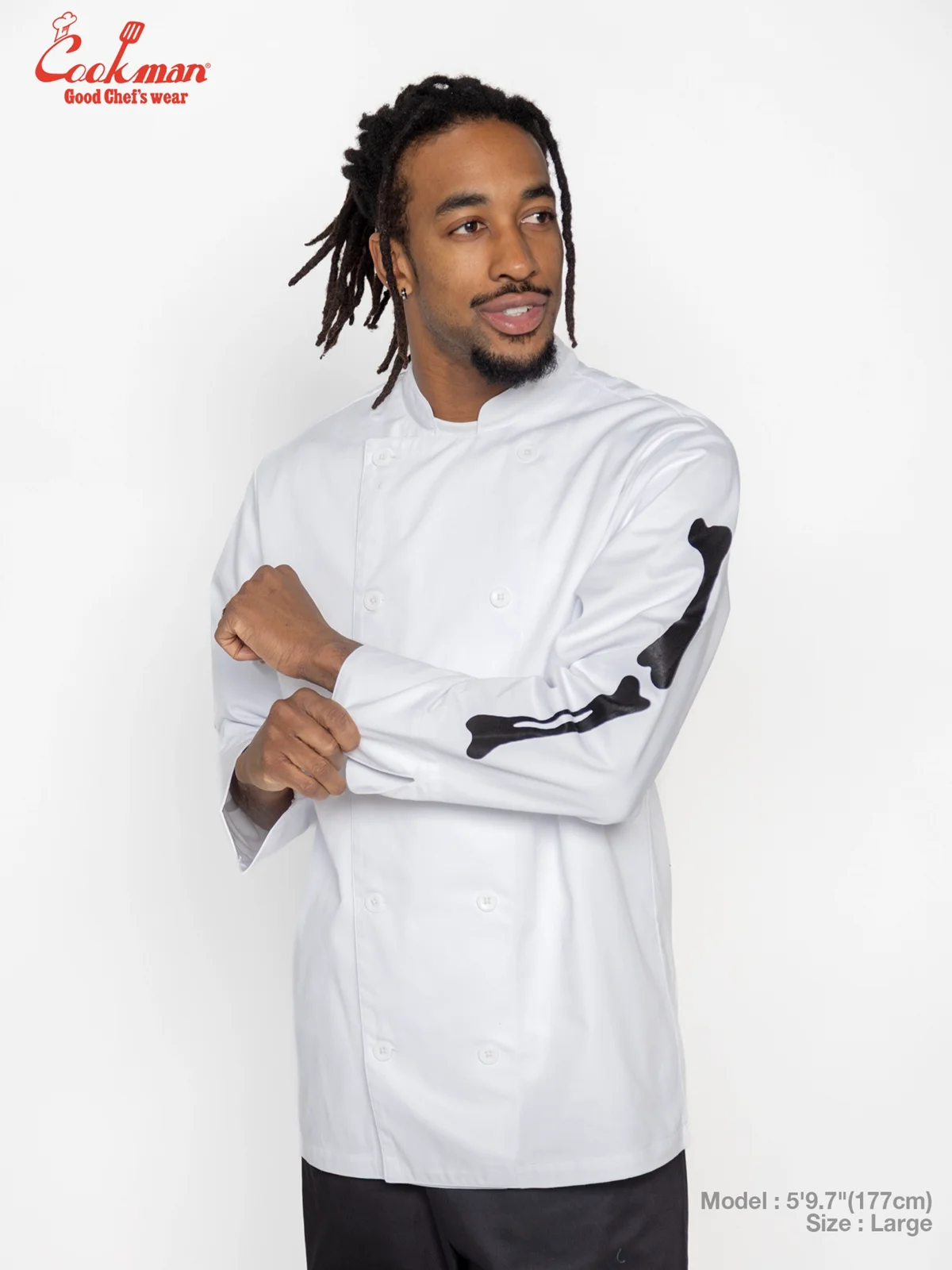 �����ե����� Chef Coat Long Sleeve Vented Skull Bone White