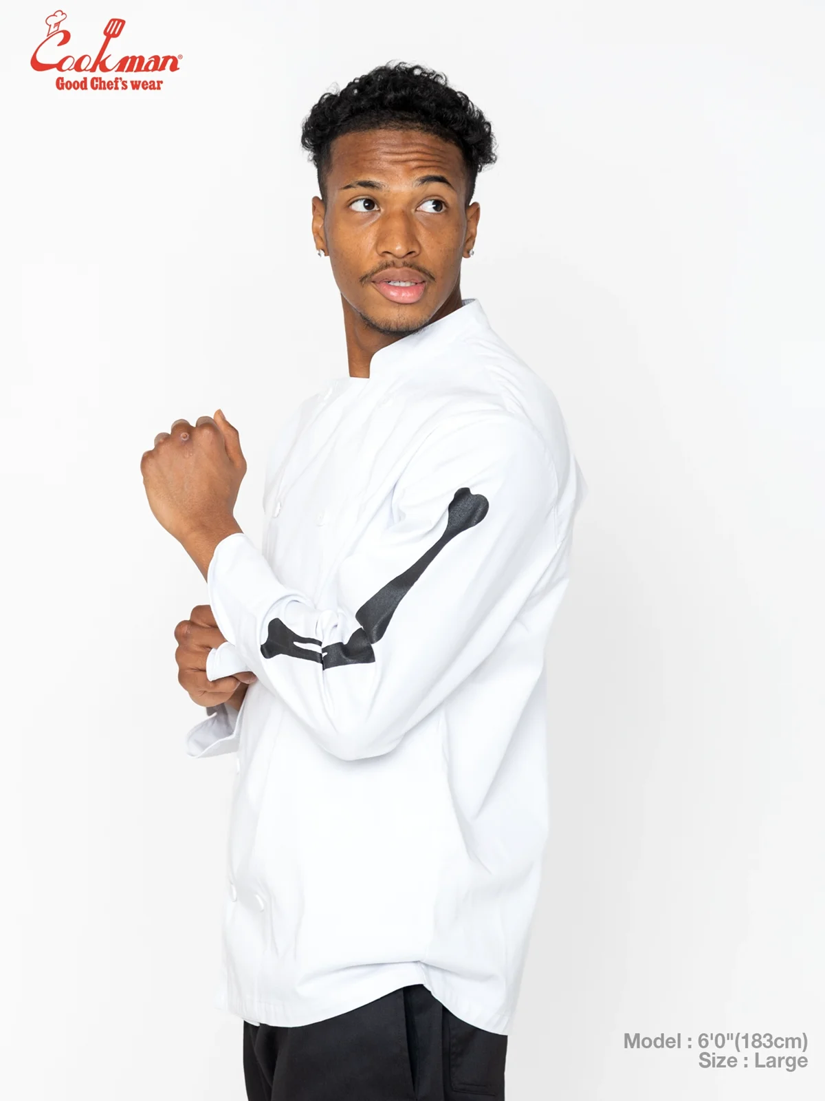 �����ե����� Chef Coat Long Sleeve Vented Skull Bone White