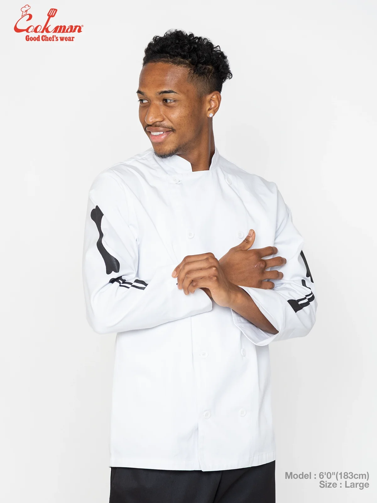 �����ե����� Chef Coat Long Sleeve Vented Skull Bone White