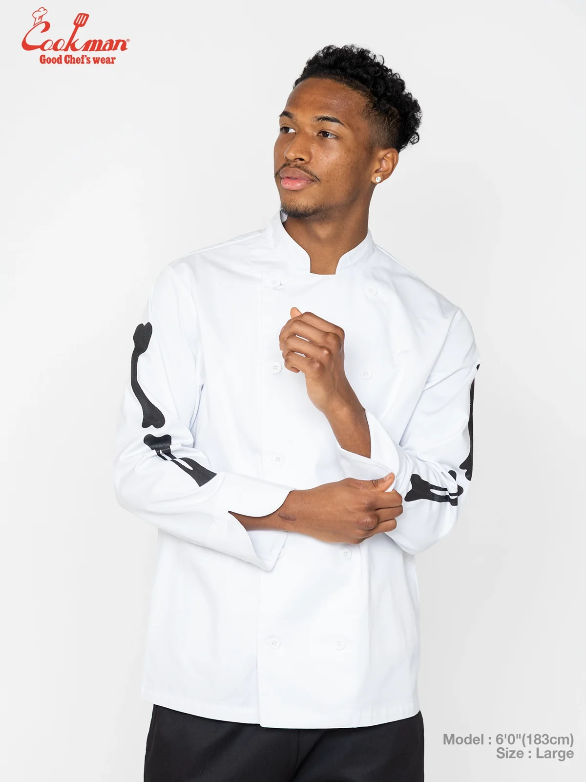�����ե����� Chef Coat Long Sleeve Vented Skull Bone White