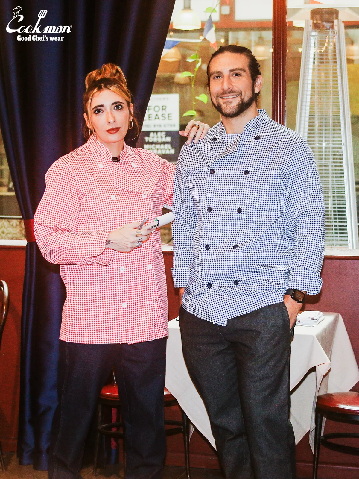 �����ե����� Chef Coat Long Sleeve Vented Gingham Navy