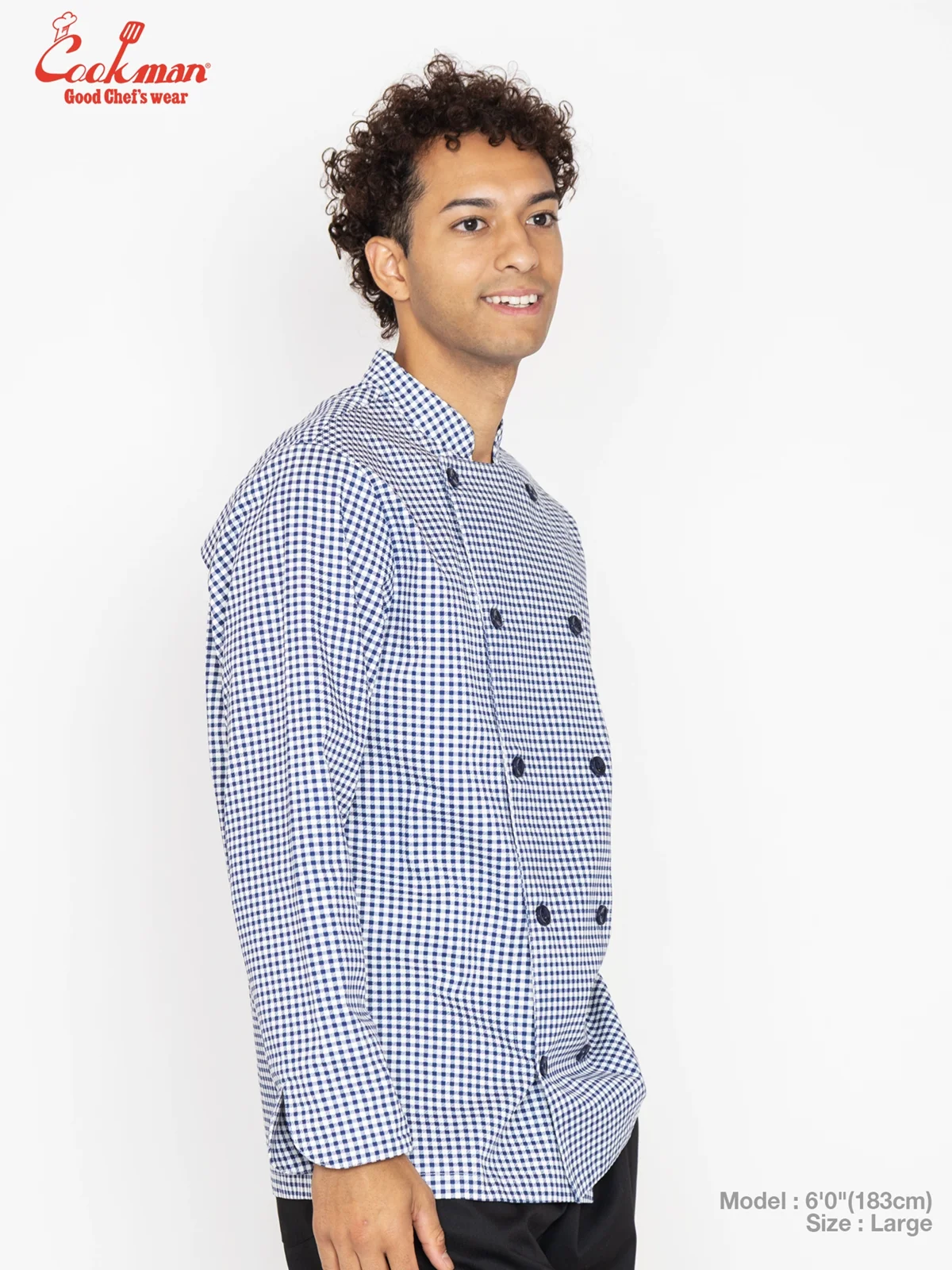 �����ե����� Chef Coat Long Sleeve Vented Gingham Navy
