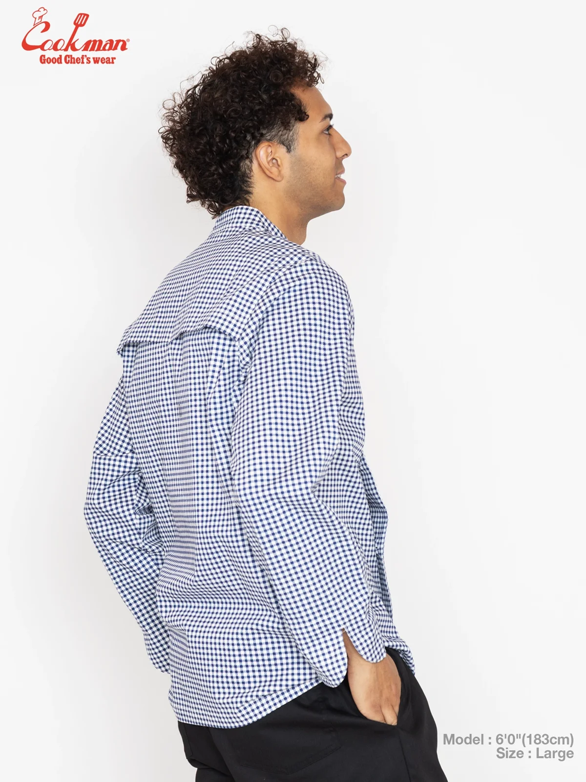 �����ե����� Chef Coat Long Sleeve Vented Gingham Navy