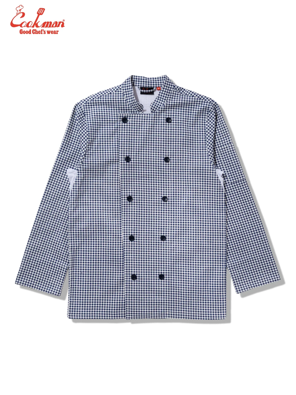 �����ե����� Chef Coat Long Sleeve Vented Gingham Navy