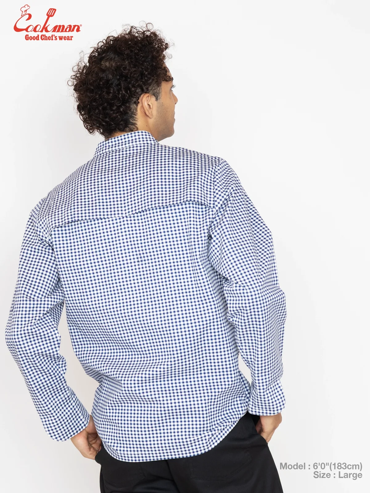 �����ե����� Chef Coat Long Sleeve Vented Gingham Navy
