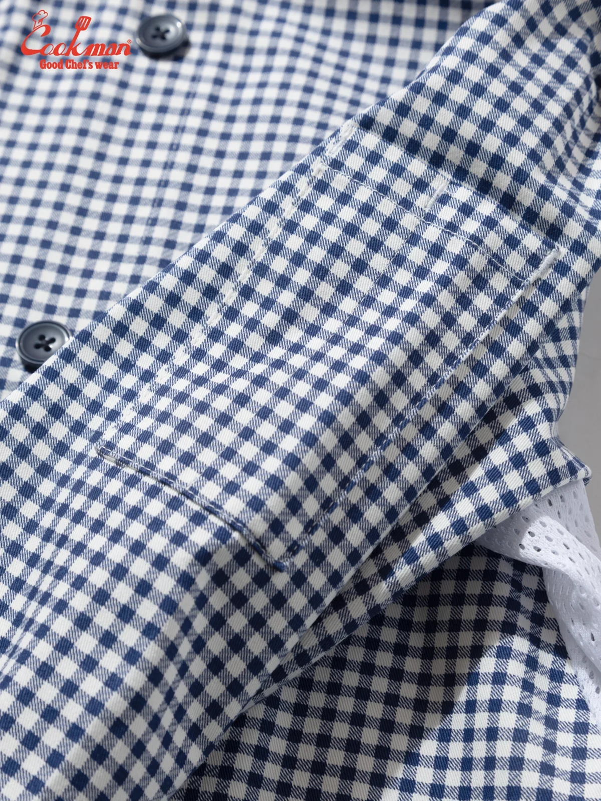 �����ե����� Chef Coat Long Sleeve Vented Gingham Navy