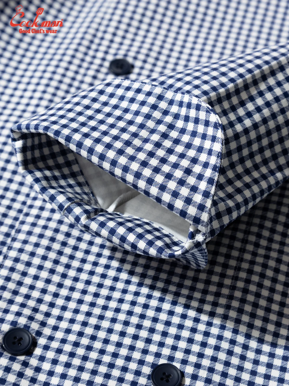 �����ե����� Chef Coat Long Sleeve Vented Gingham Navy