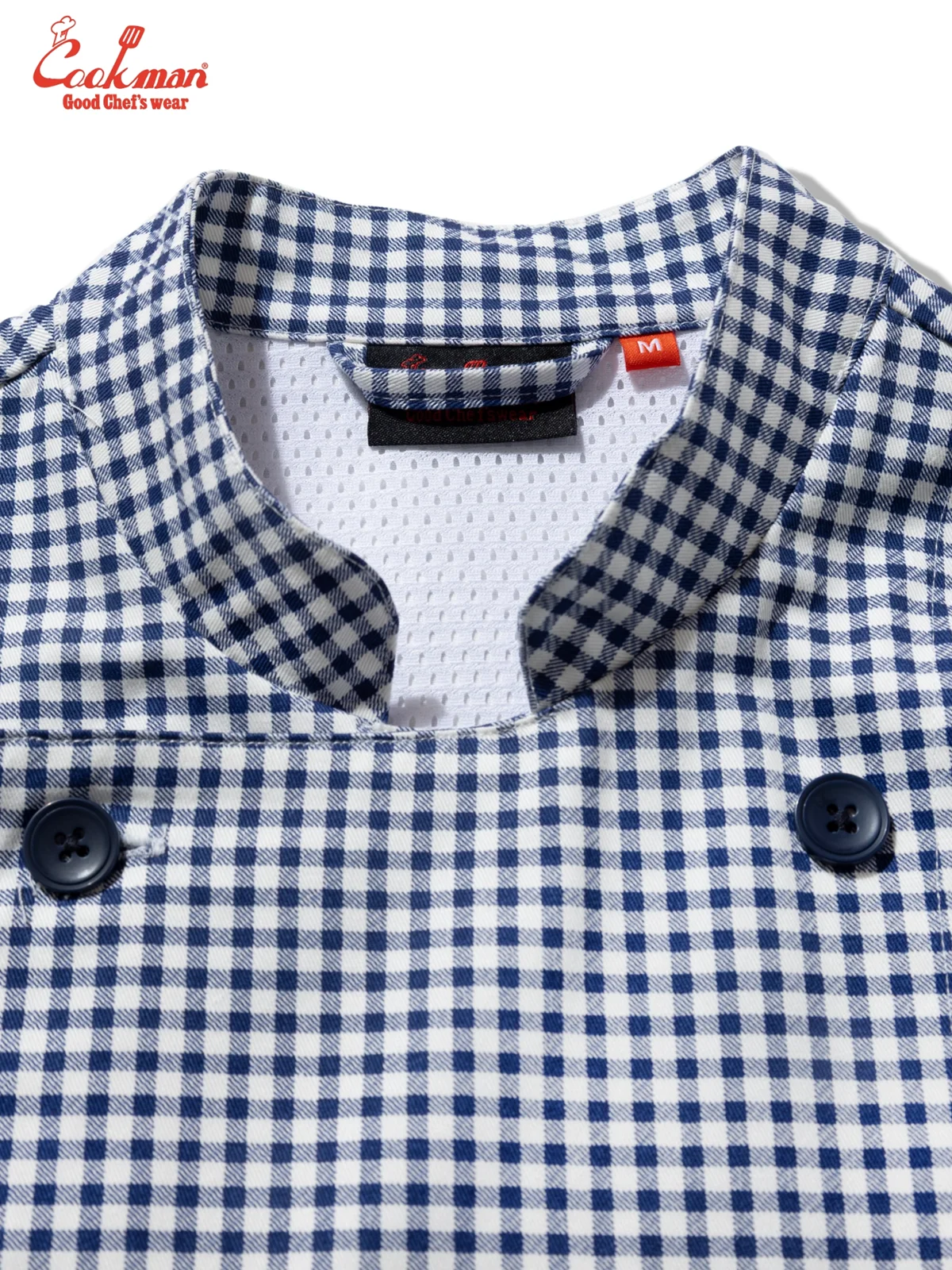 �����ե����� Chef Coat Long Sleeve Vented Gingham Navy