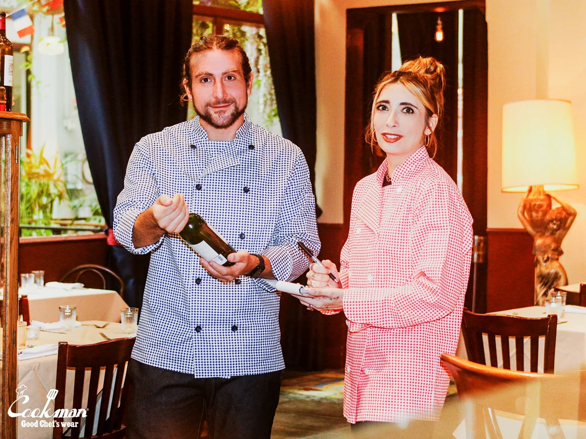 �����ե����� Chef Coat Long Sleeve Vented Gingham Navy