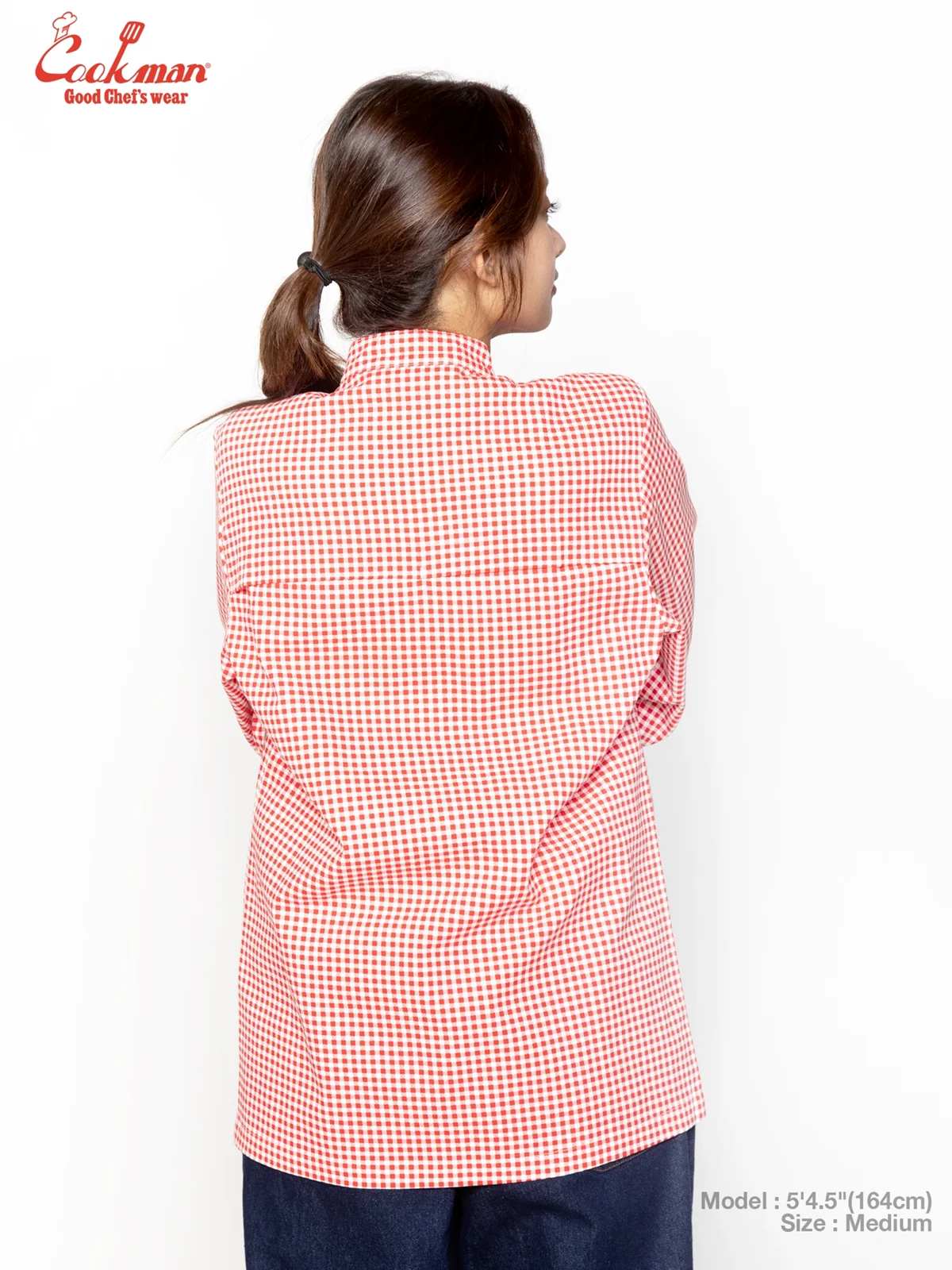�����ե����� Chef Coat Long Sleeve Vented Gingham Red