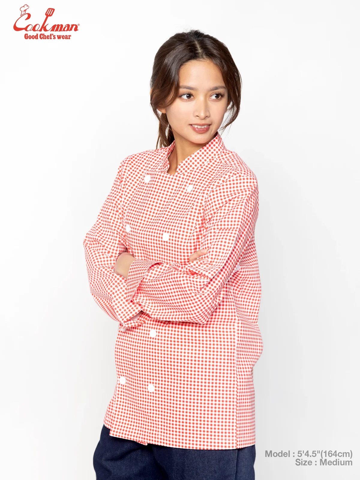 �����ե����� Chef Coat Long Sleeve Vented Gingham Red