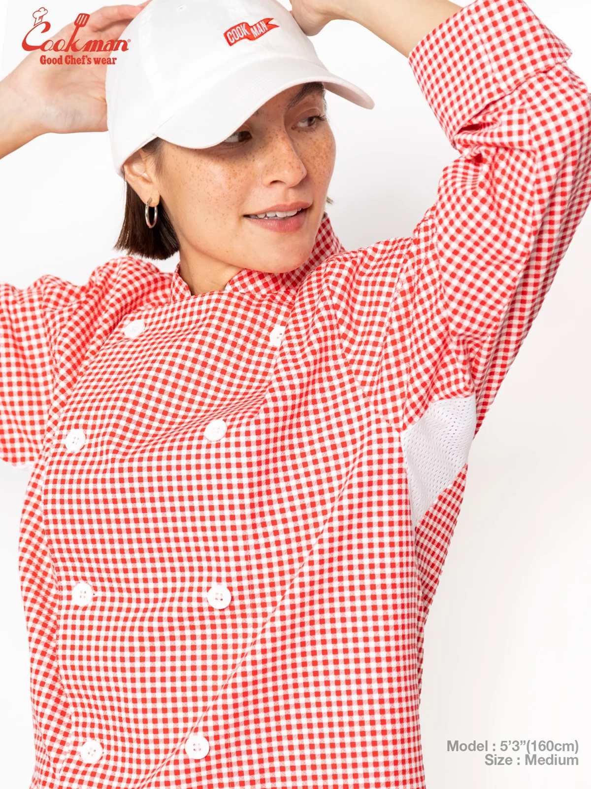 �����ե����� Chef Coat Long Sleeve Vented Gingham Red