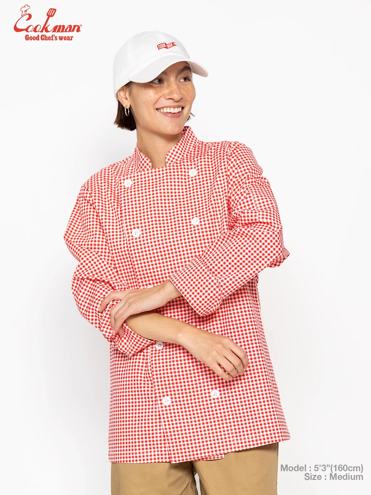 �����ե����� Chef Coat Long Sleeve Vented Gingham Red