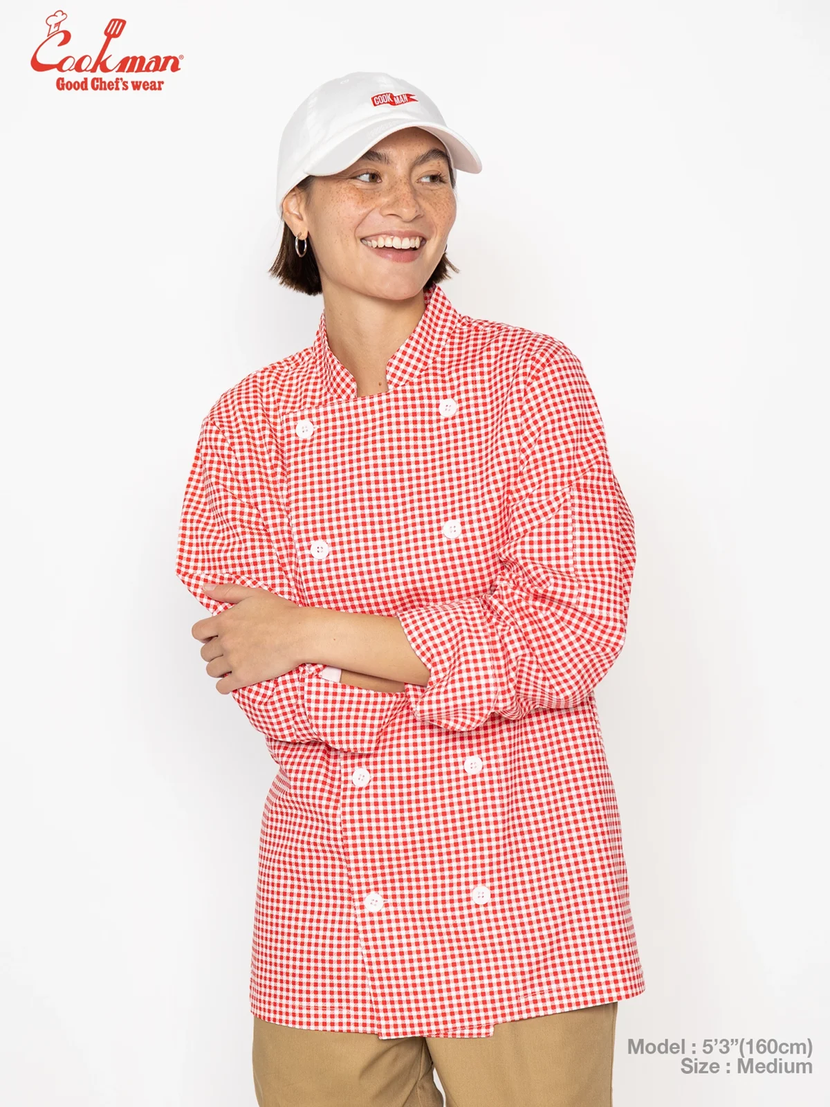�����ե����� Chef Coat Long Sleeve Vented Gingham Red
