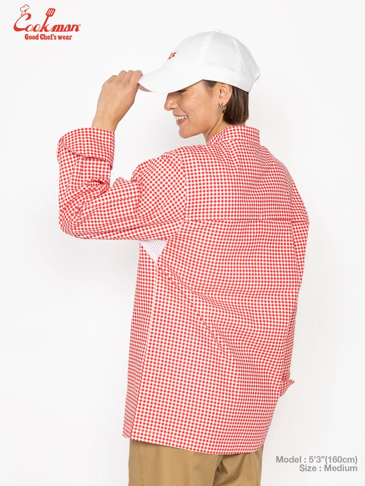 �����ե����� Chef Coat Long Sleeve Vented Gingham Red