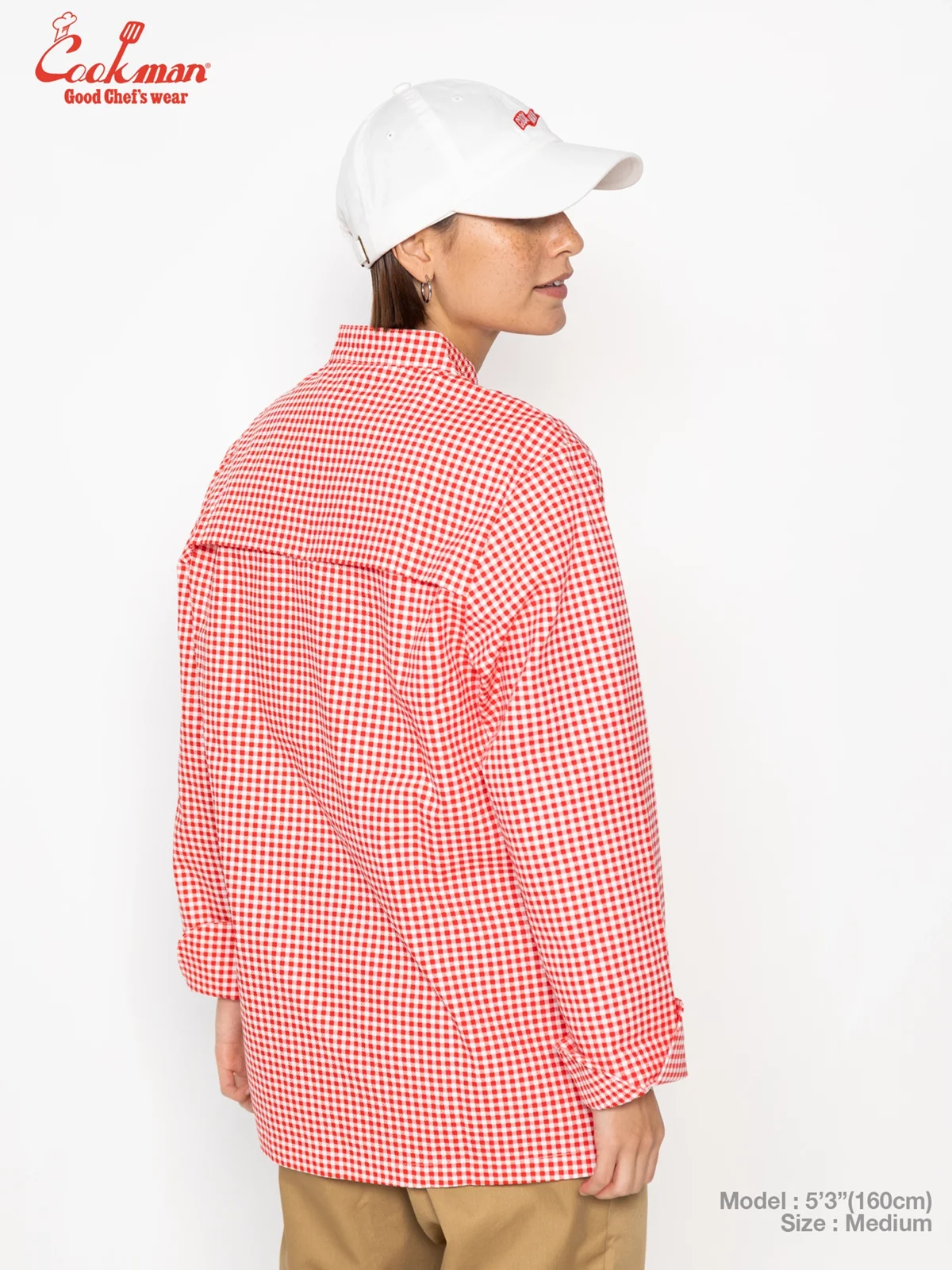 �����ե����� Chef Coat Long Sleeve Vented Gingham Red