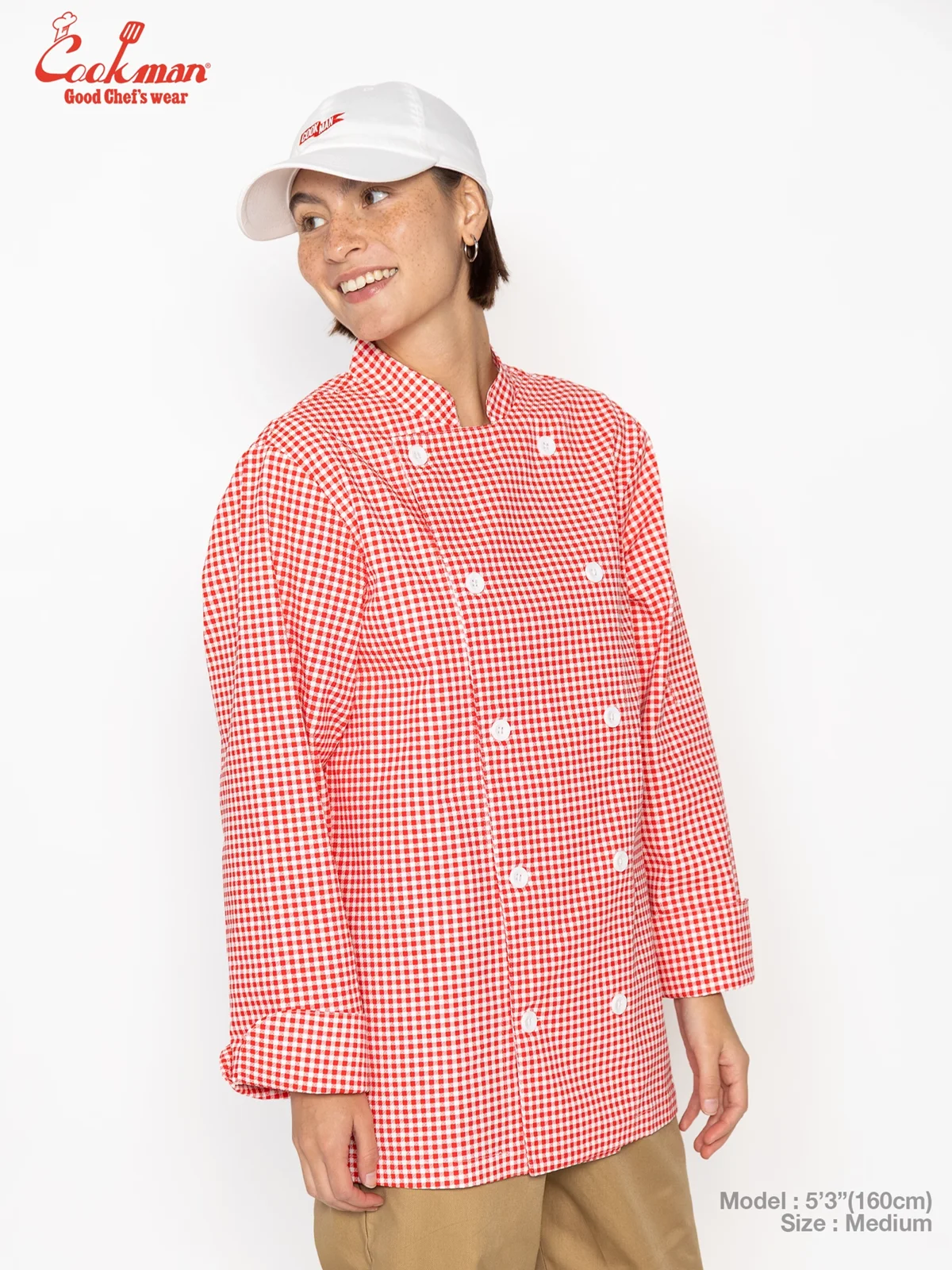 �����ե����� Chef Coat Long Sleeve Vented Gingham Red