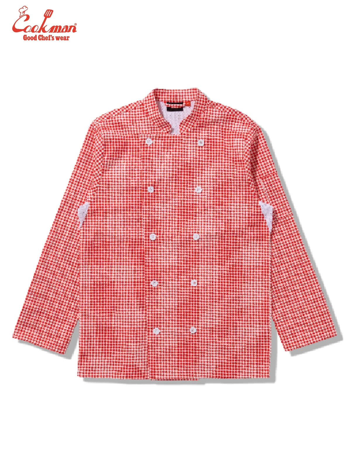 �����ե����� Chef Coat Long Sleeve Vented Gingham Red