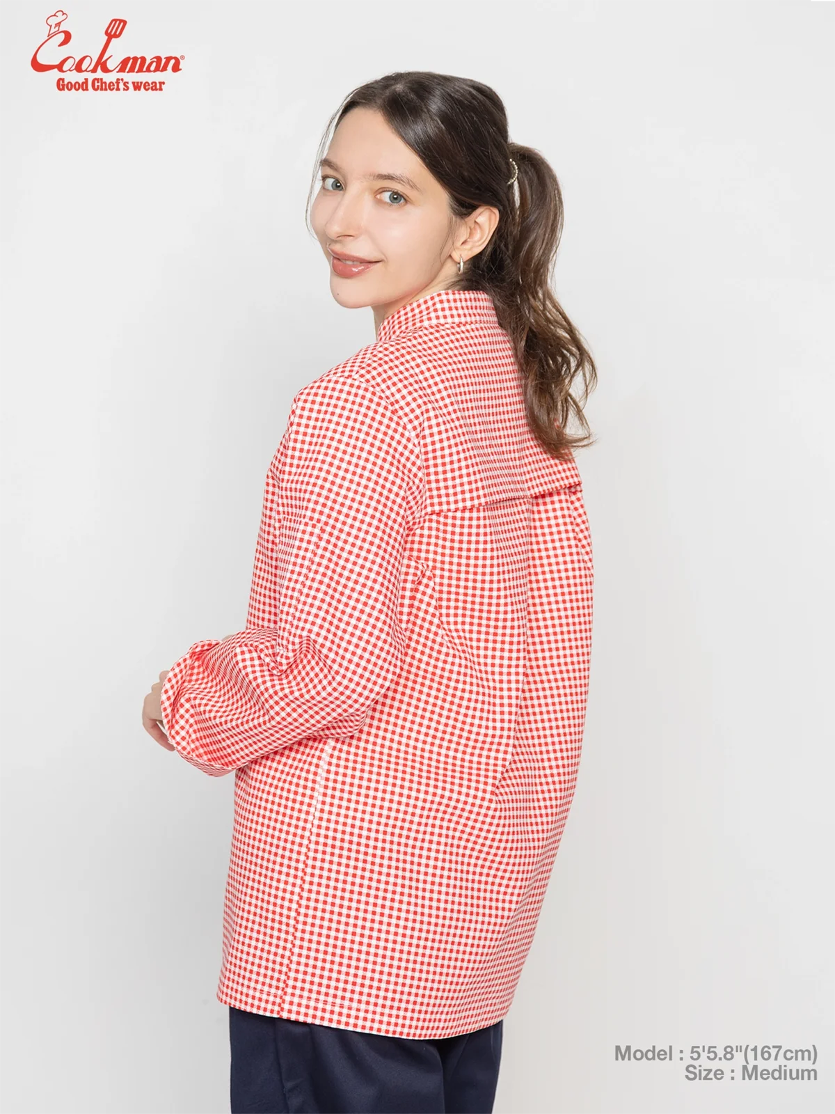 �����ե����� Chef Coat Long Sleeve Vented Gingham Red